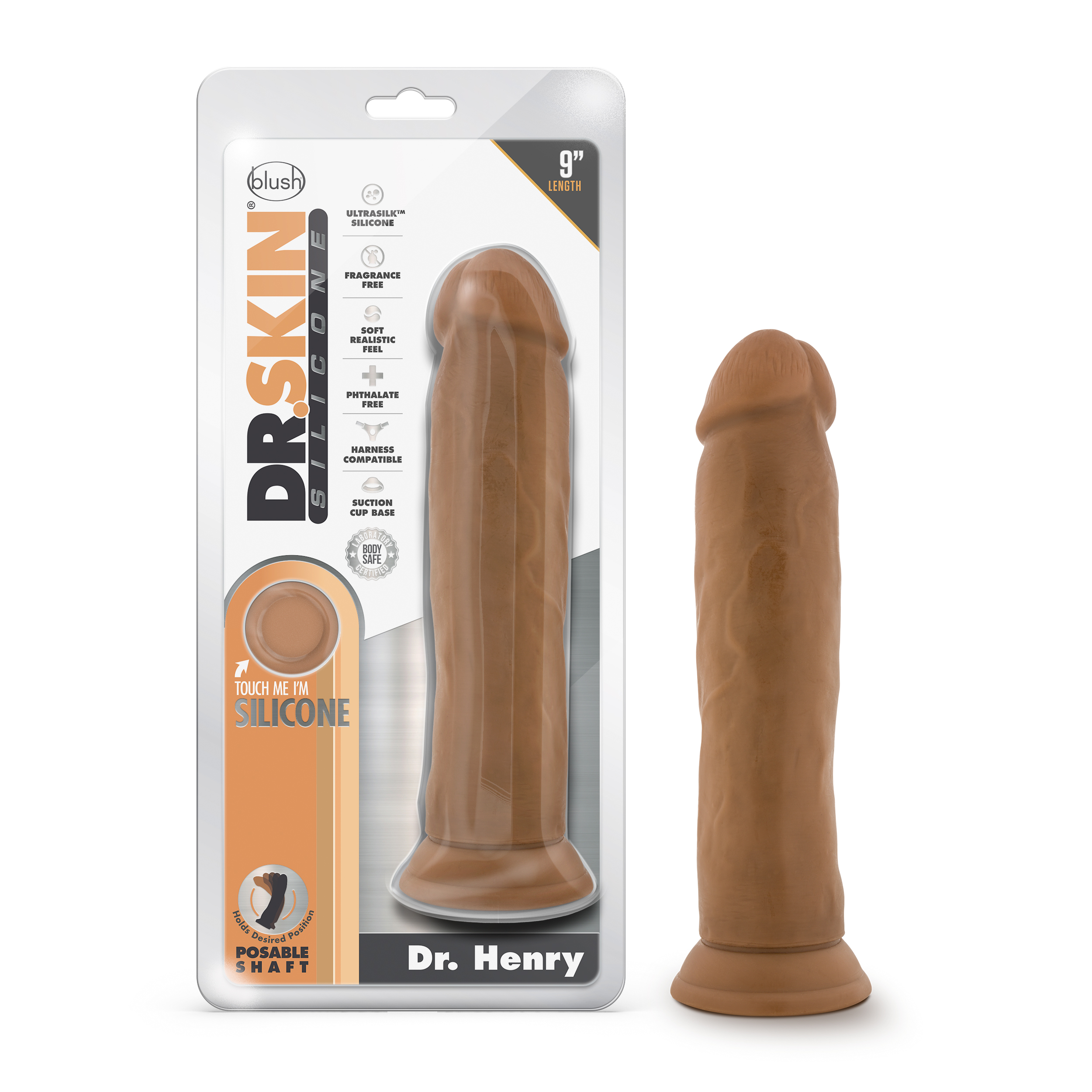 Blush Dr. Skin Silicone Dr. Henry Realistic Mocha 9.5-Inch Long Dildo With Suction Cup Base