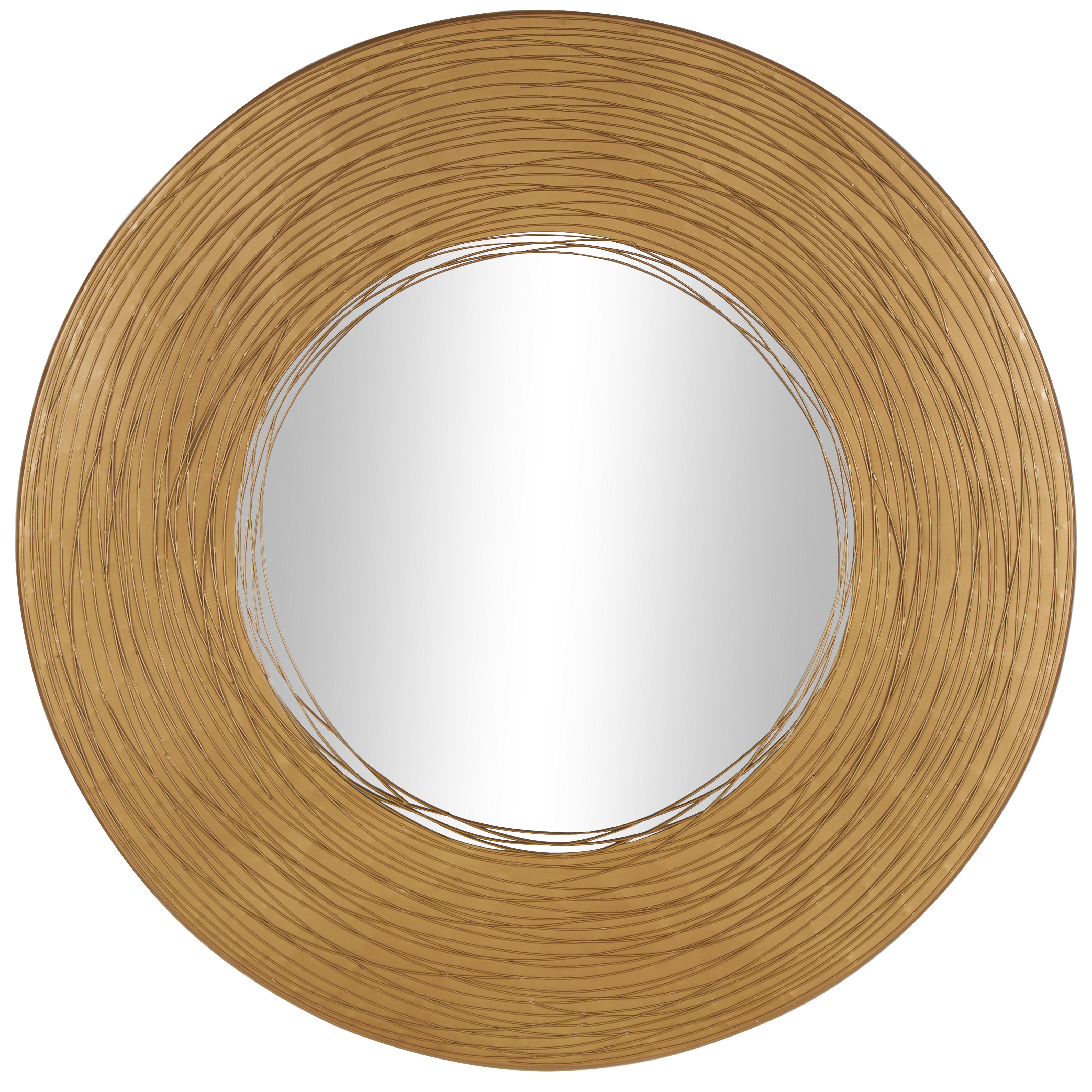 Gold Metal Abstract Room Wall Mirror with Overlapping Wire Rings, 35" x 1" x 35"