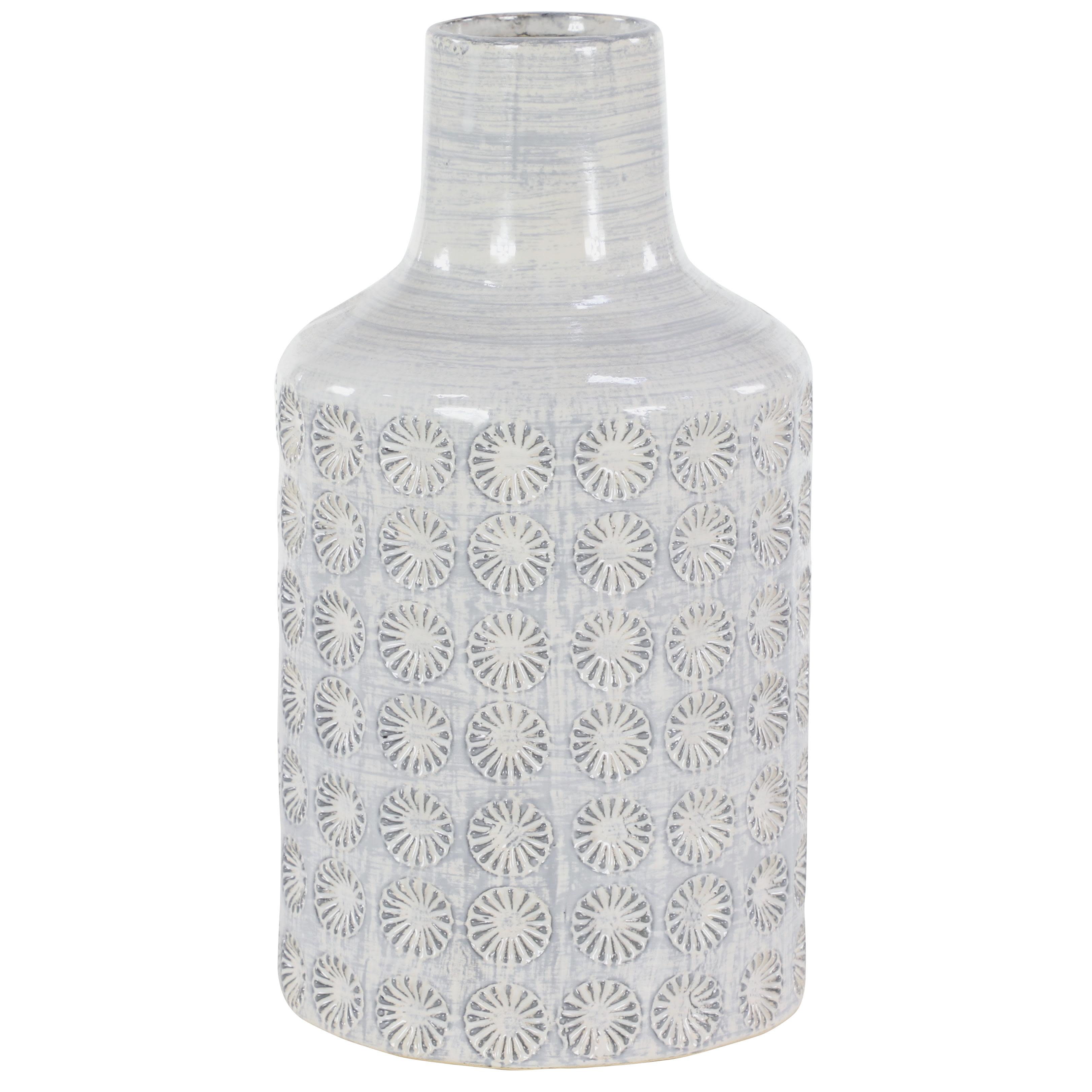 CosmoLiving by Cosmopolitan Gray Porcelain Ceramic  Floral Decorative Vase, 8" x 8" x 14"