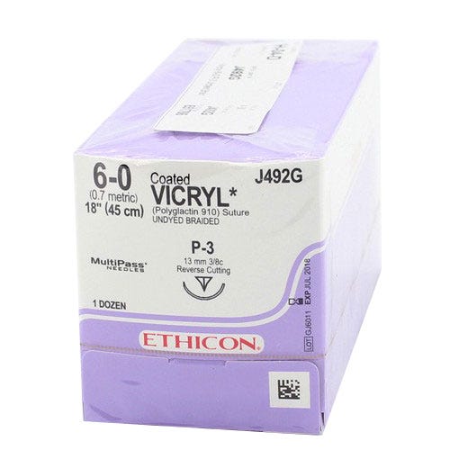 VICRYL® Undyed Braided & Coated Sutures, 6-0, P-3, Precision Point-Reverse Cutting, 18" - 12/Box