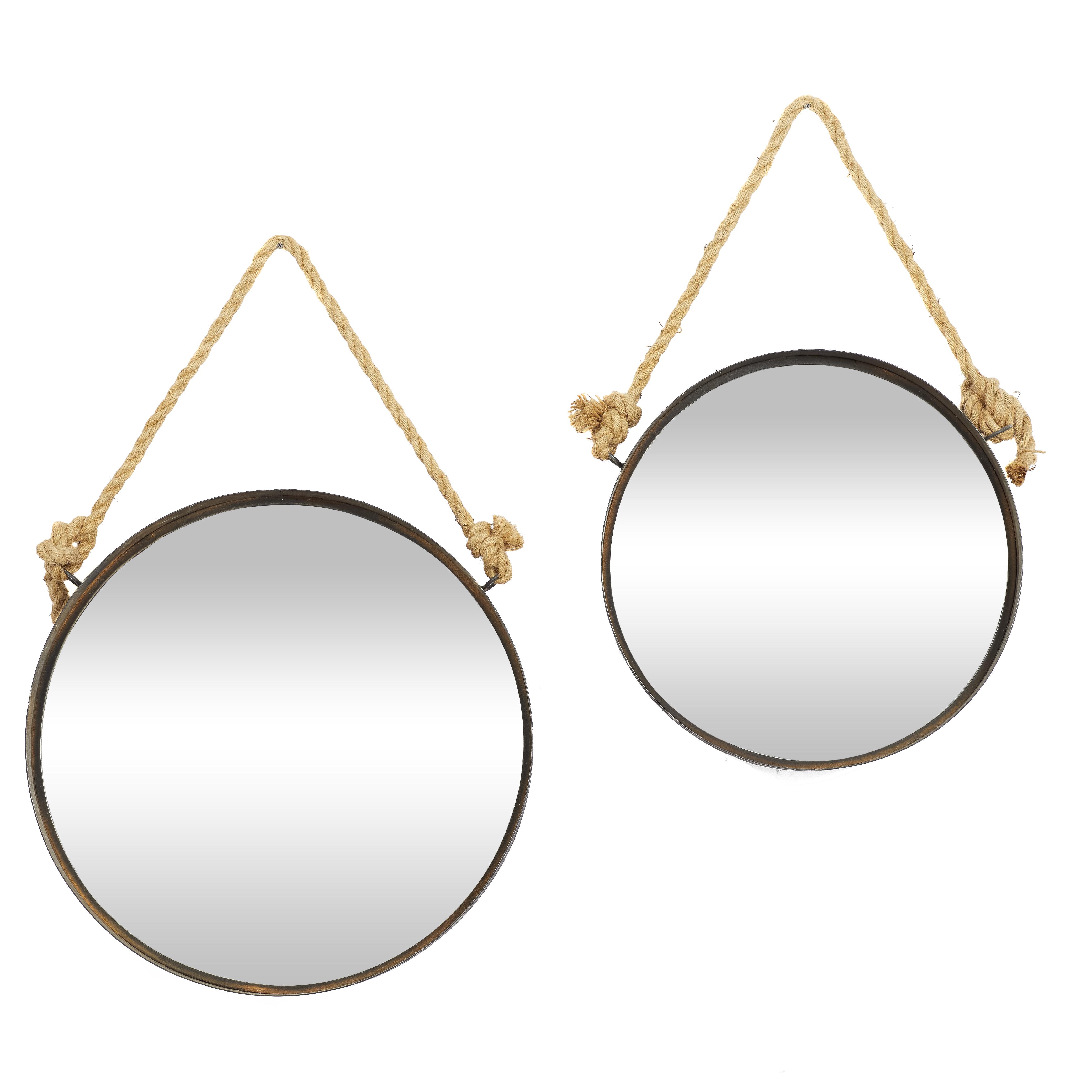 Brown Metal  Wall Mirror with Rope Accents, Set of 2 24", 20"W