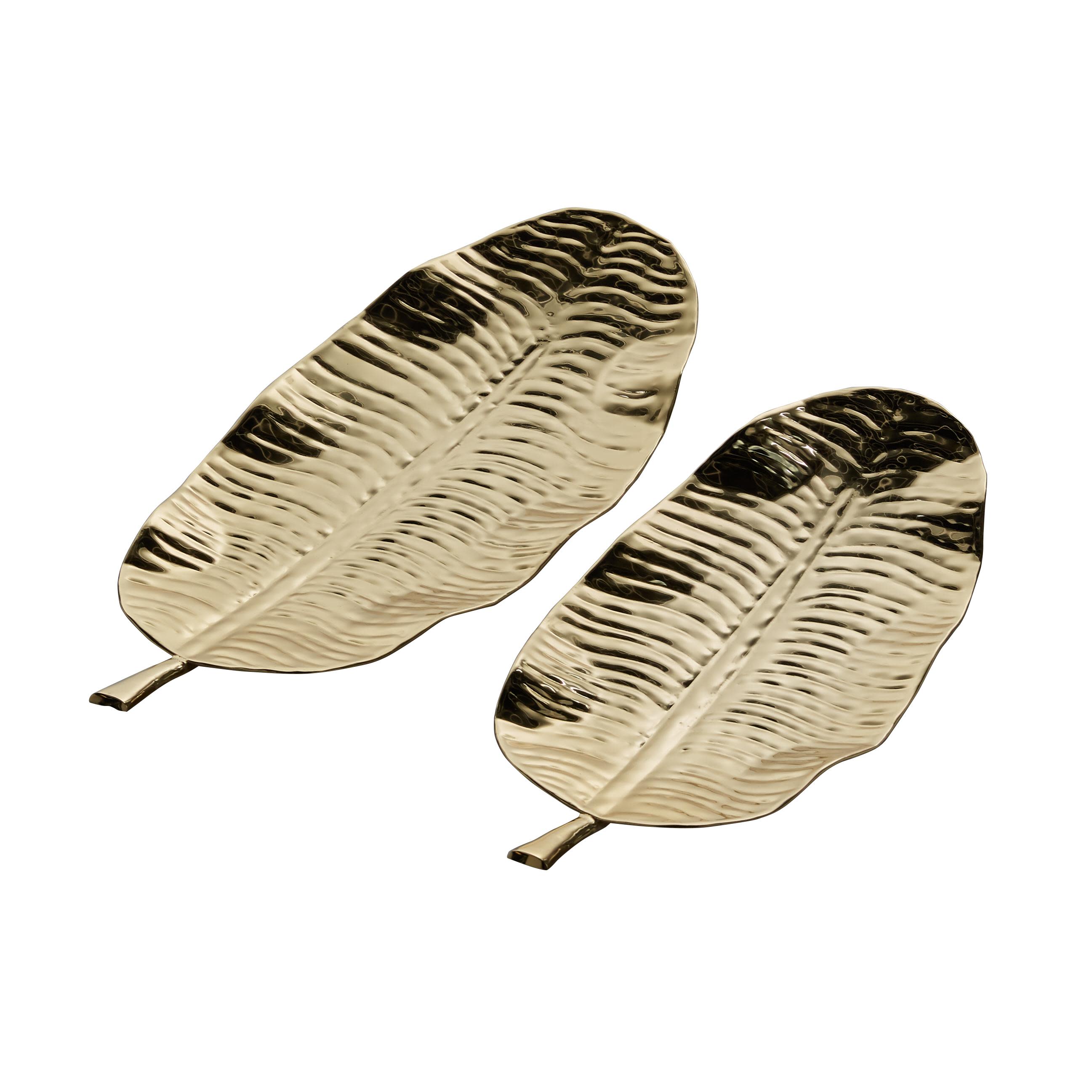 The Novogratz Gold Metal Leaf Living Room Decor Tray, Set of 2 25"W, 2"H