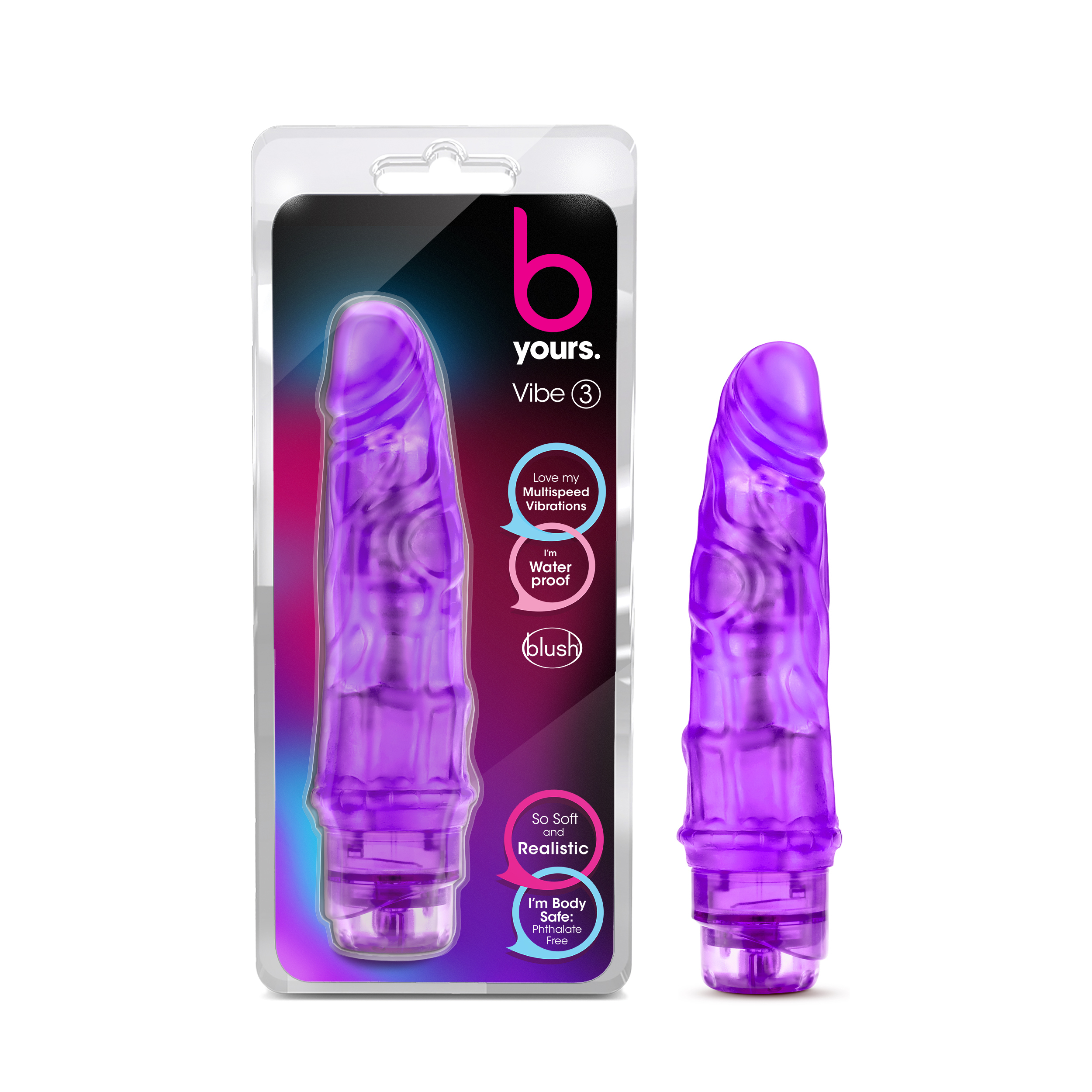 Blush B Yours Vibe #3 Realistic Purple 7.25-Inch Long Vibrating Dildo