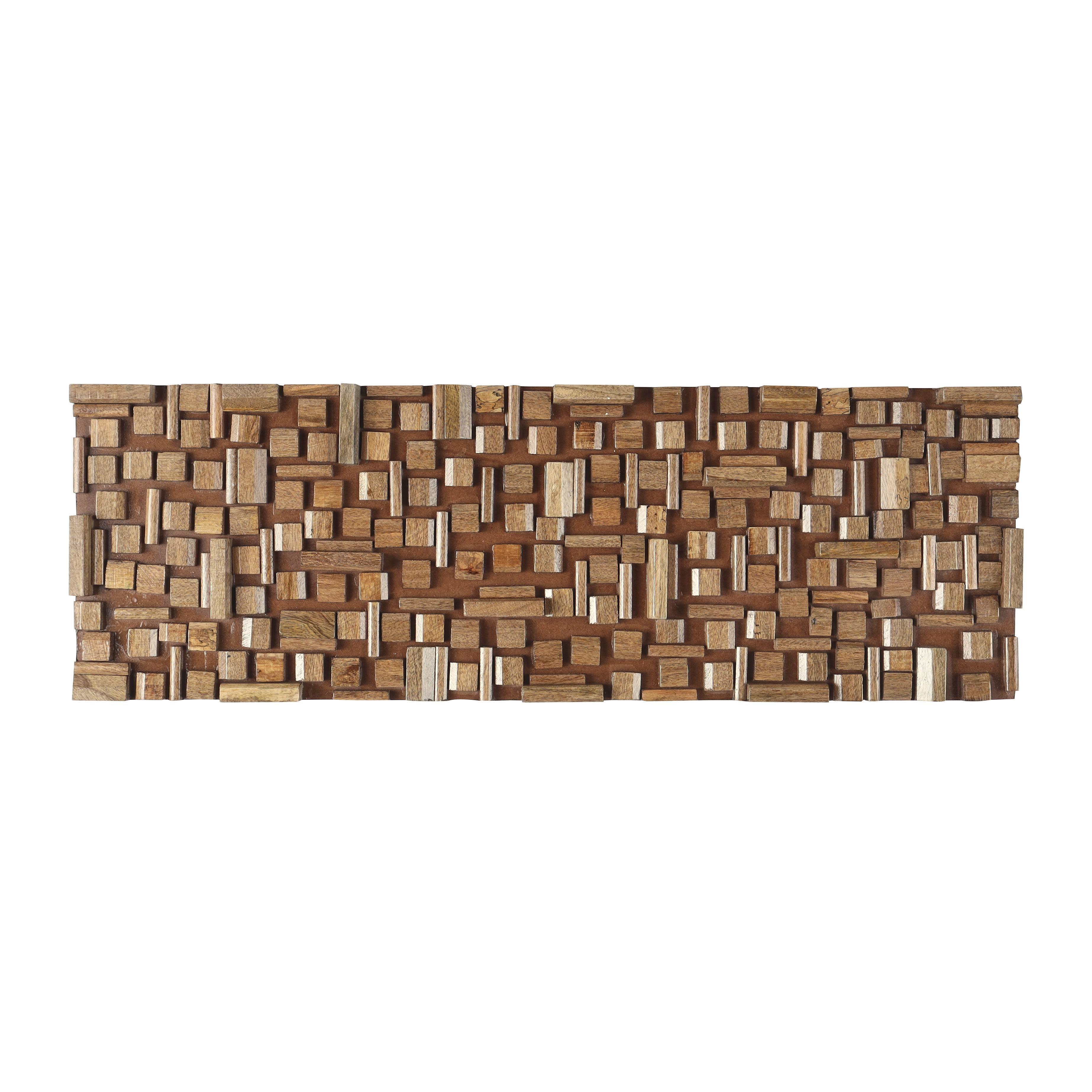 Brown Mango Wood Abstract Handmade Geometric Block Home Wall Decor, 36" x 2" x 12"