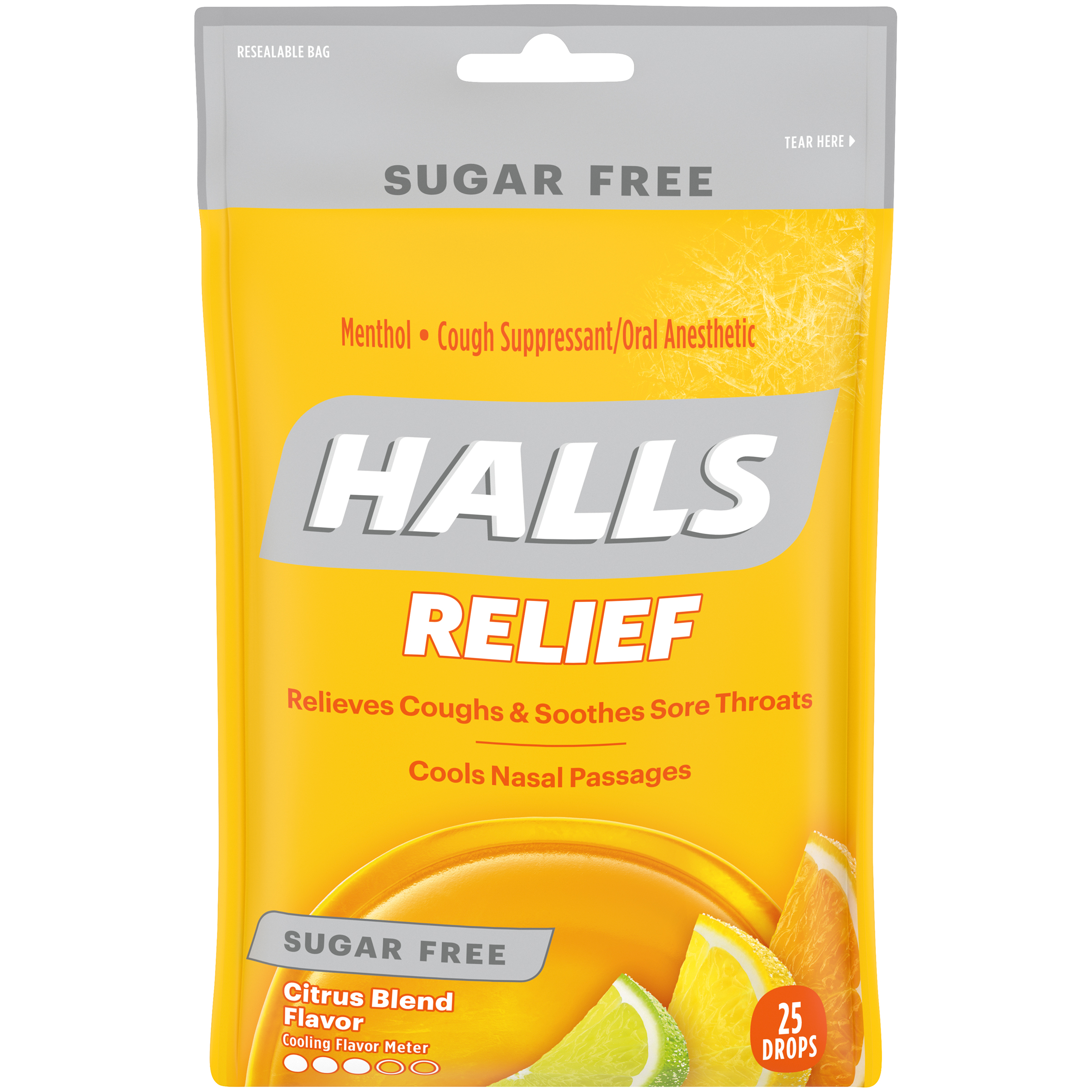 HALLS Sugar Free Citrus Blend Flavor Cough Drops Peg Bag 25PCS