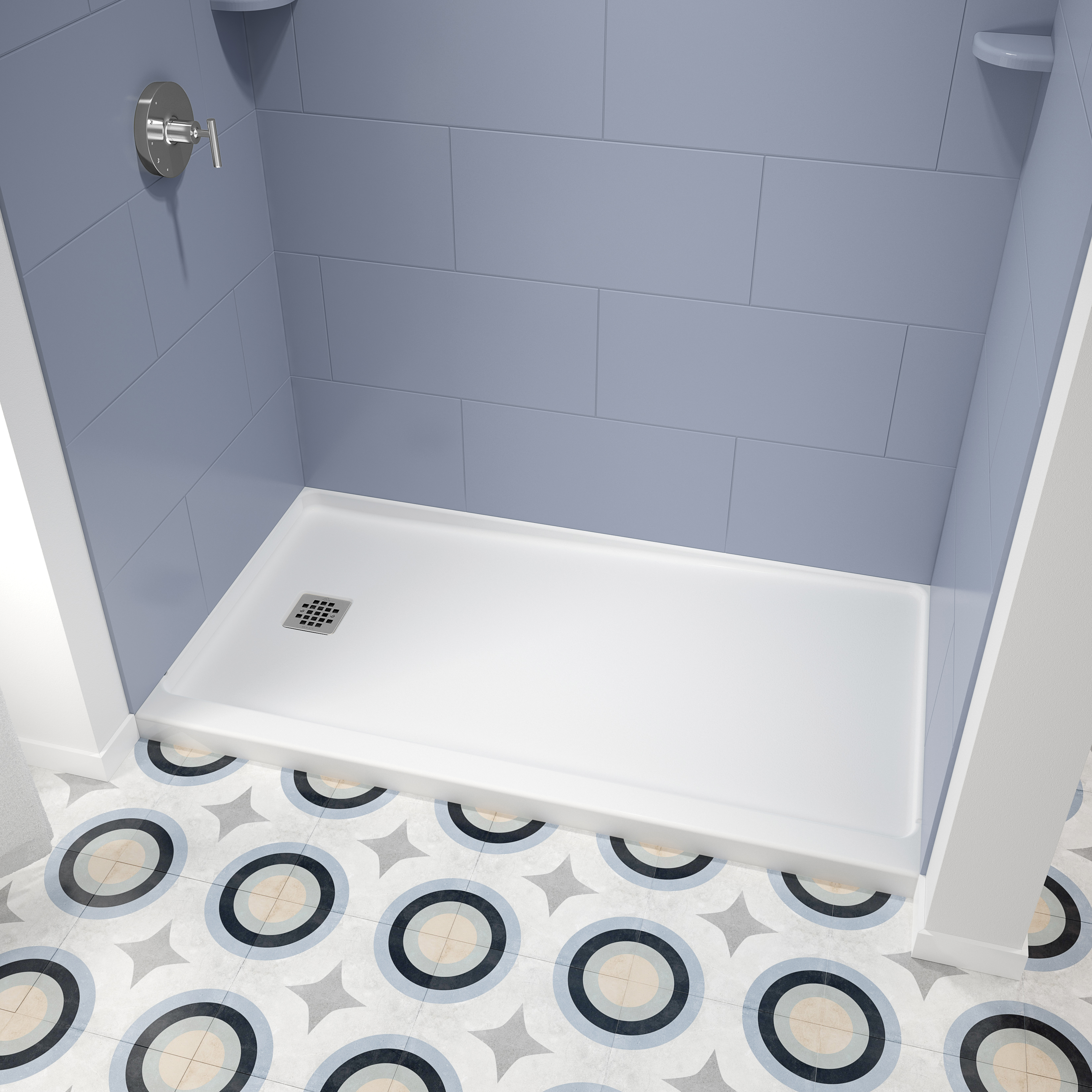 Showercast Porcelain Enamel Alcove Shower Base In Square In Chrome view 5