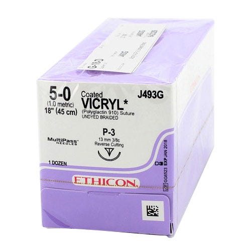 VICRYL® Undyed Braided & Coated Sutures, 5-0, P-3, Precision Point-Reverse Cutting, 18" - 12/Box