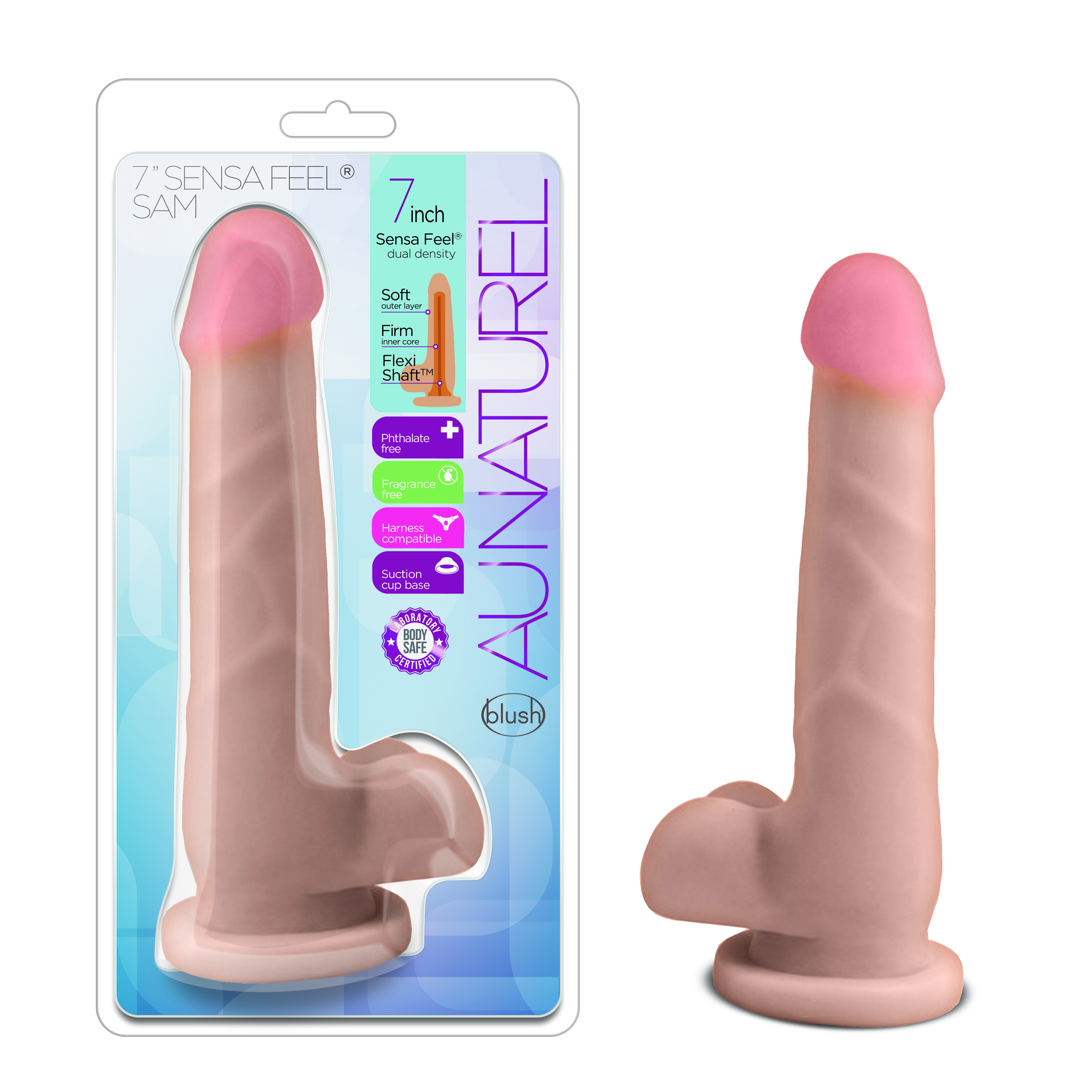 Blush Au Naturel Realistic Beige 7.5-Inch Long Dildo With Balls & Suction Cup Base