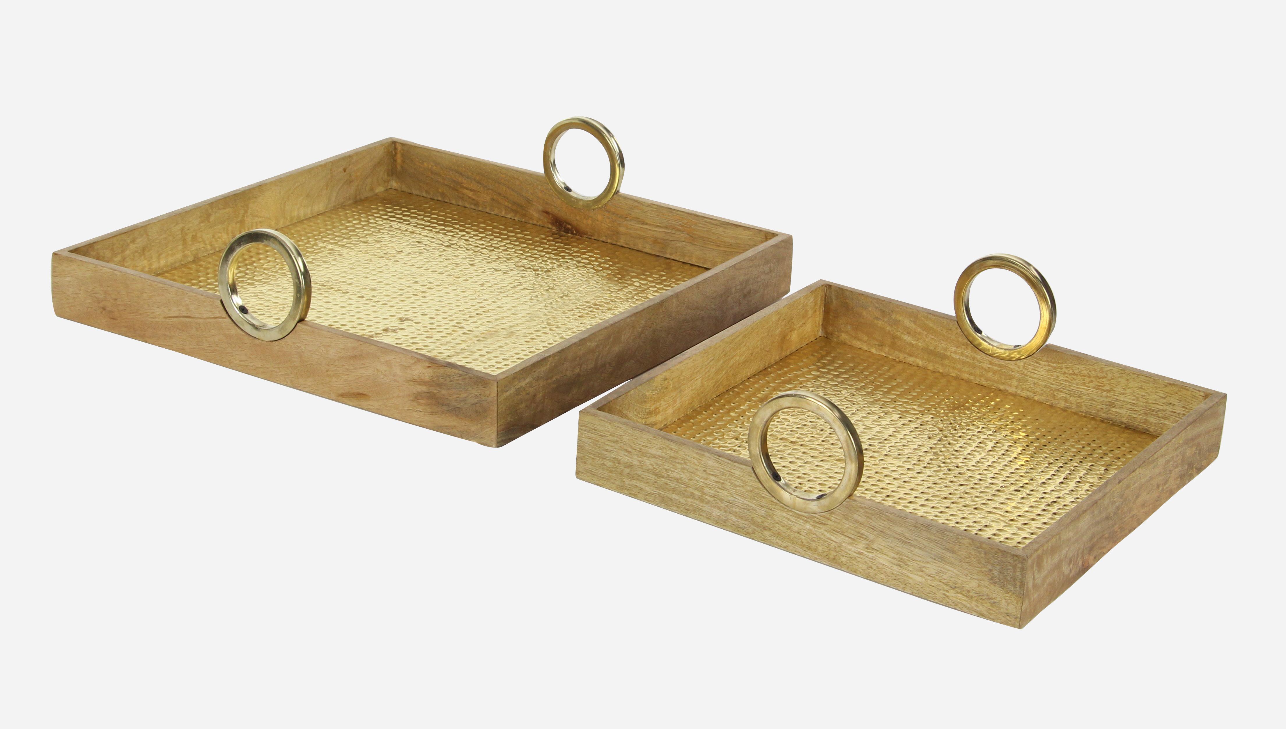 Gold Mango Wood  Handmade Tray, Set of 2 16", 20"W