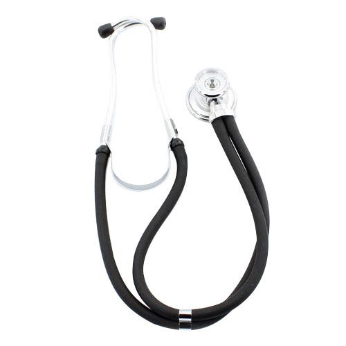 Proscope™ 640 Sprague Stethoscope, 16" Tubing/24" Overall Length, Black, Double Tube Configuration, Zinc Chestpiece w/Mirror/Satin Finish