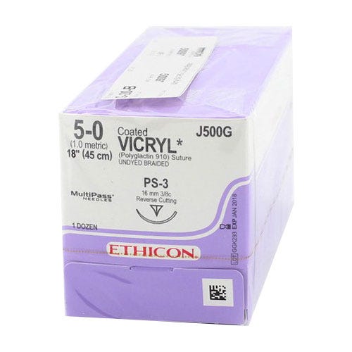 VICRYL® Undyed Braided & Coated Sutures, 5-0, PS-3, Precision Point-Reverse Cutting, 18" - 12/Box