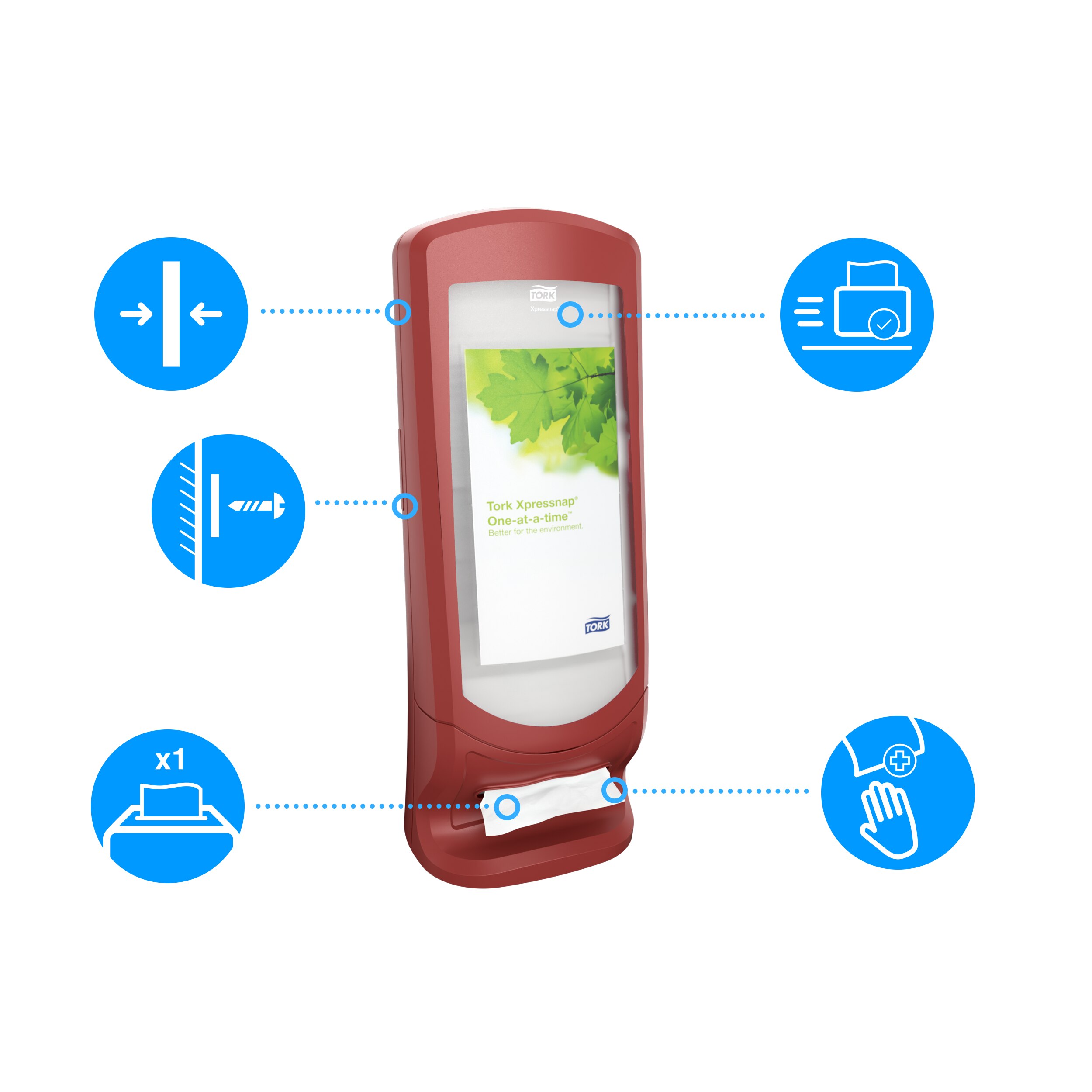 Servietdispenser, Bord og Væg, Rød, Plast, Tork Xpressnap N4