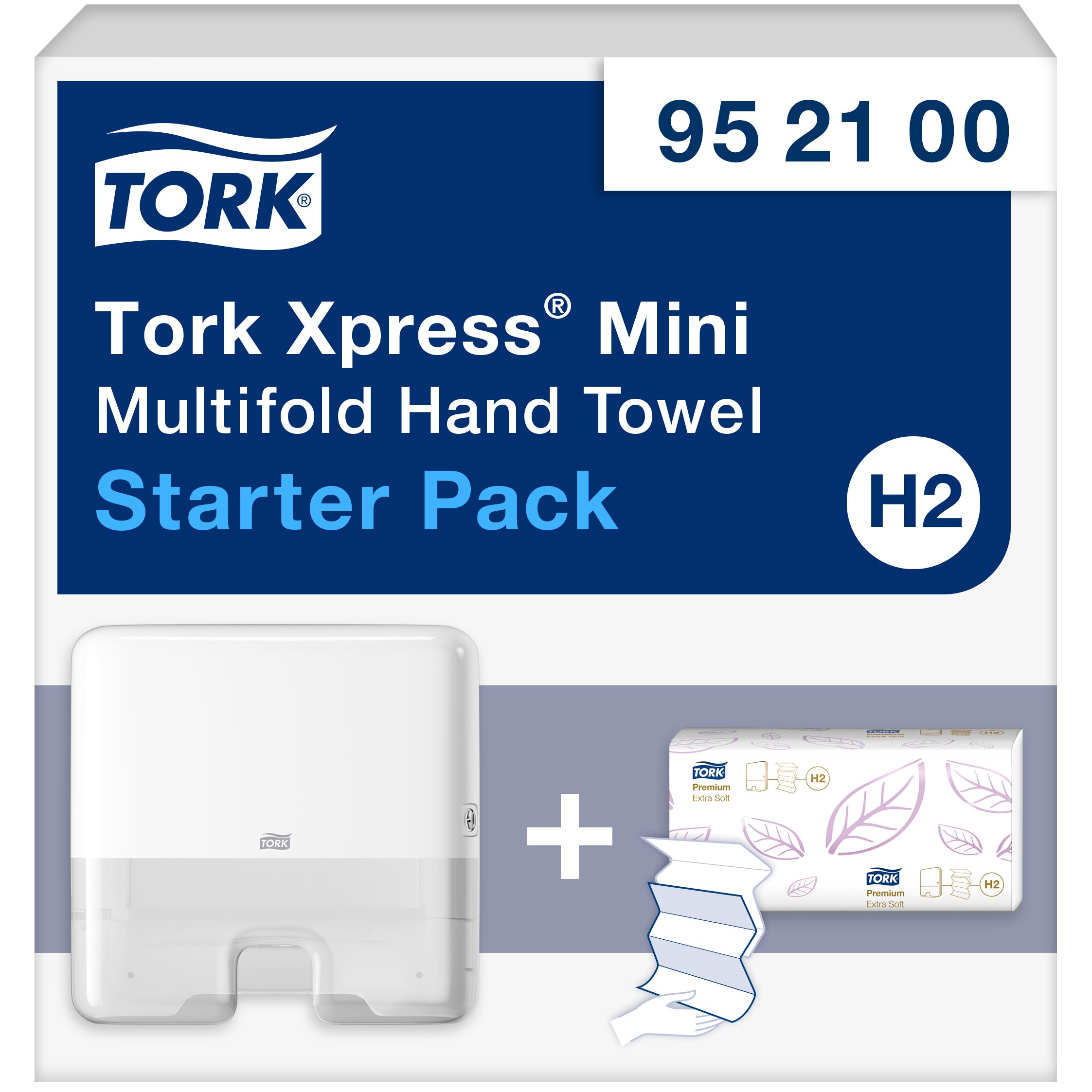 Håndklædedispenser, Til håndklædeark, Multifold, Startpakke, Tork Xpress Mini H2