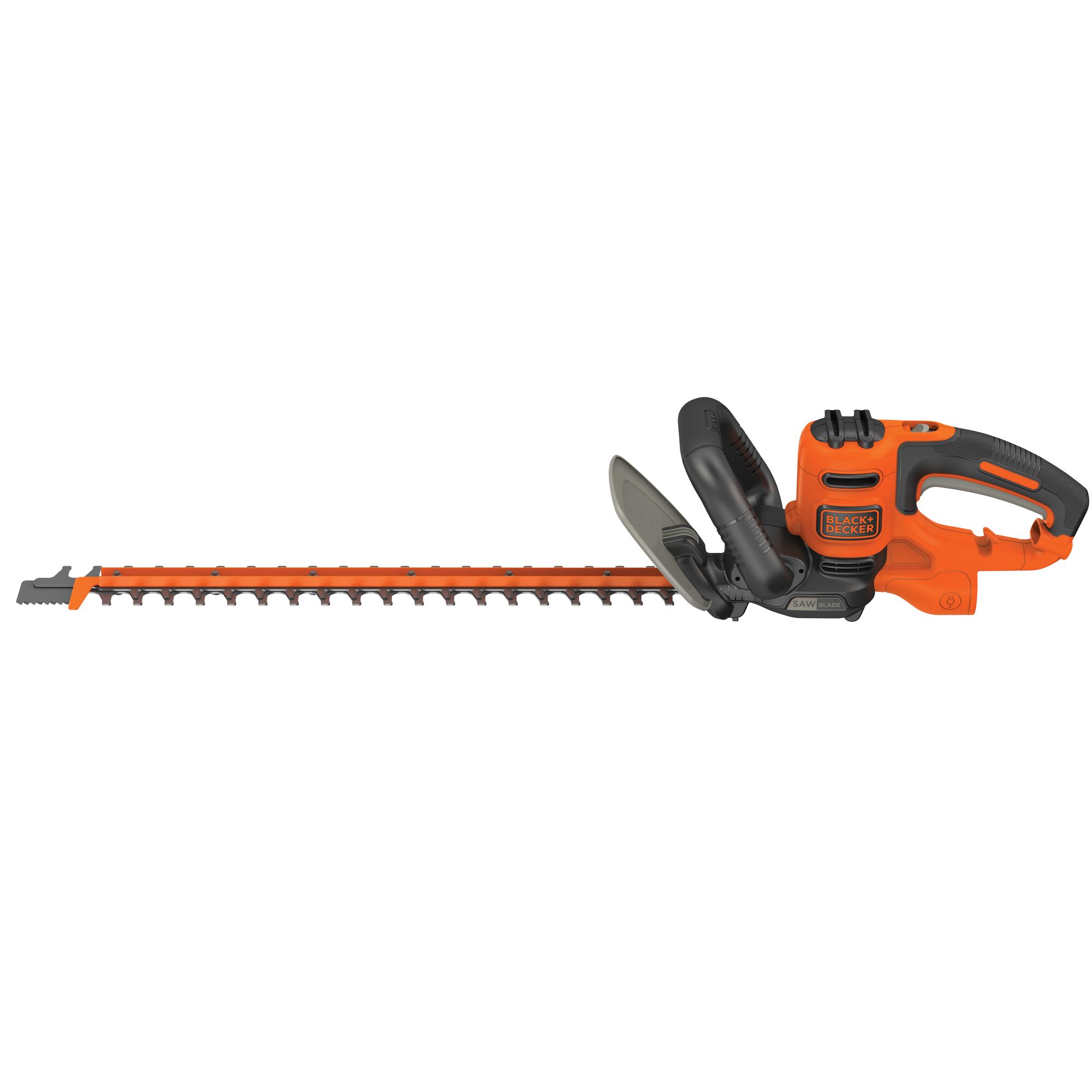 Profile of 22 inch saw blade electric hedge trimmer.