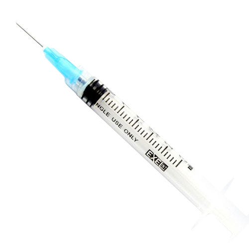 3 cc Syringe w/25ga x 5/8" Needle, Luer Lock Tip, Dark Blue Hub - 100/Box