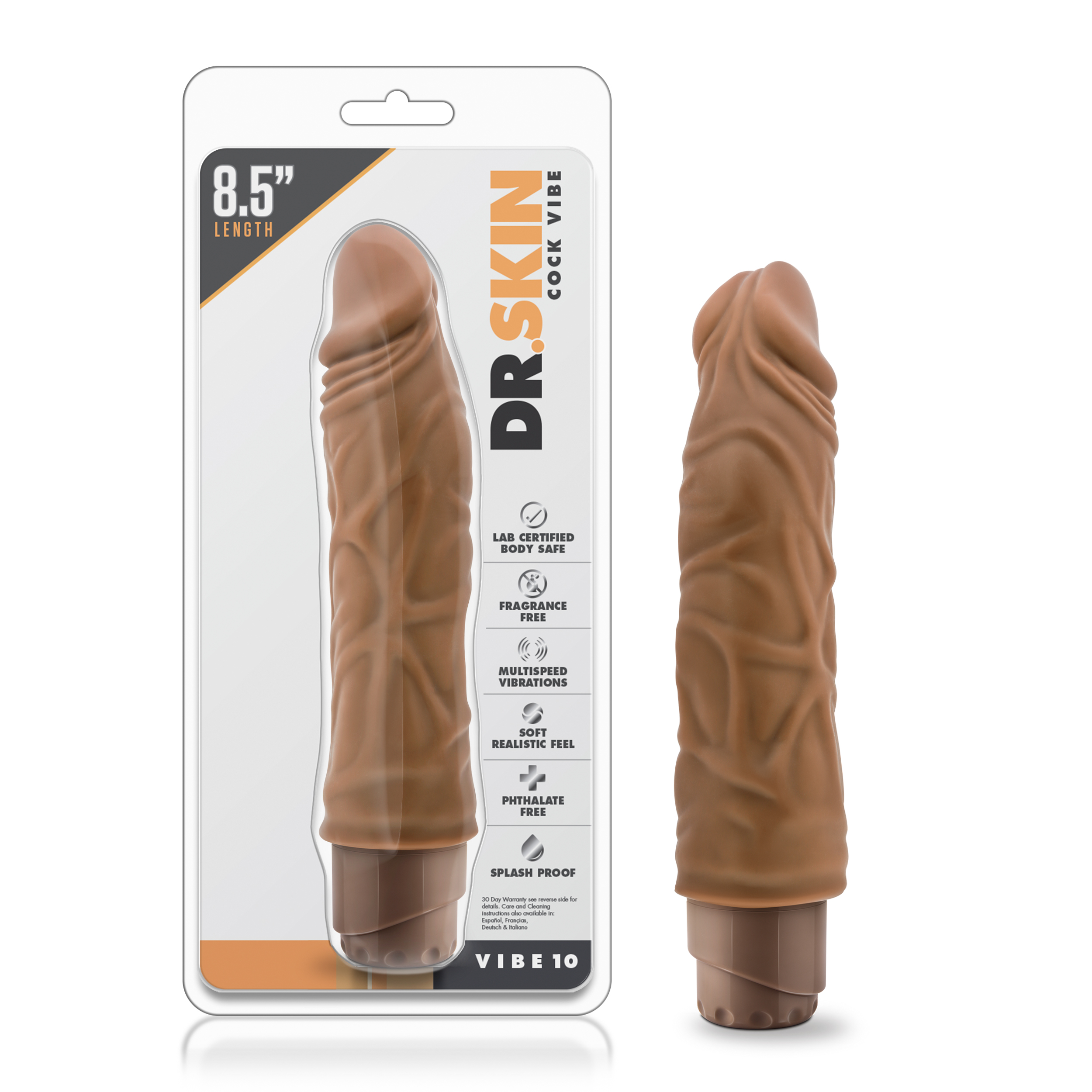 Blush Dr. Skin Cock Vibe 10 Realistic Mocha 8.8-Inch Long Vibrating Dildo