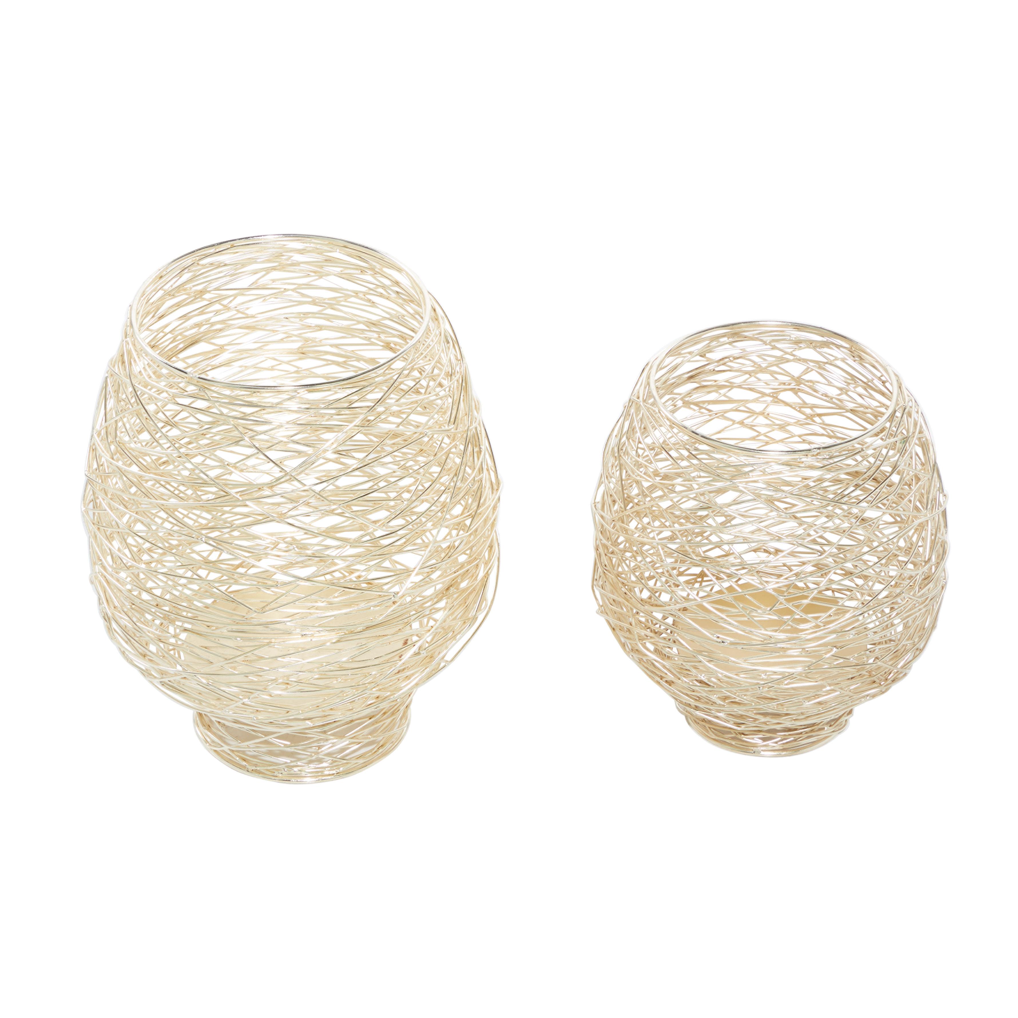 CosmoLiving by Cosmopolitan Gold Metal  Tealight Decorative Indoor Outdoor Candle Lantern, Set of 2 13", 10"H