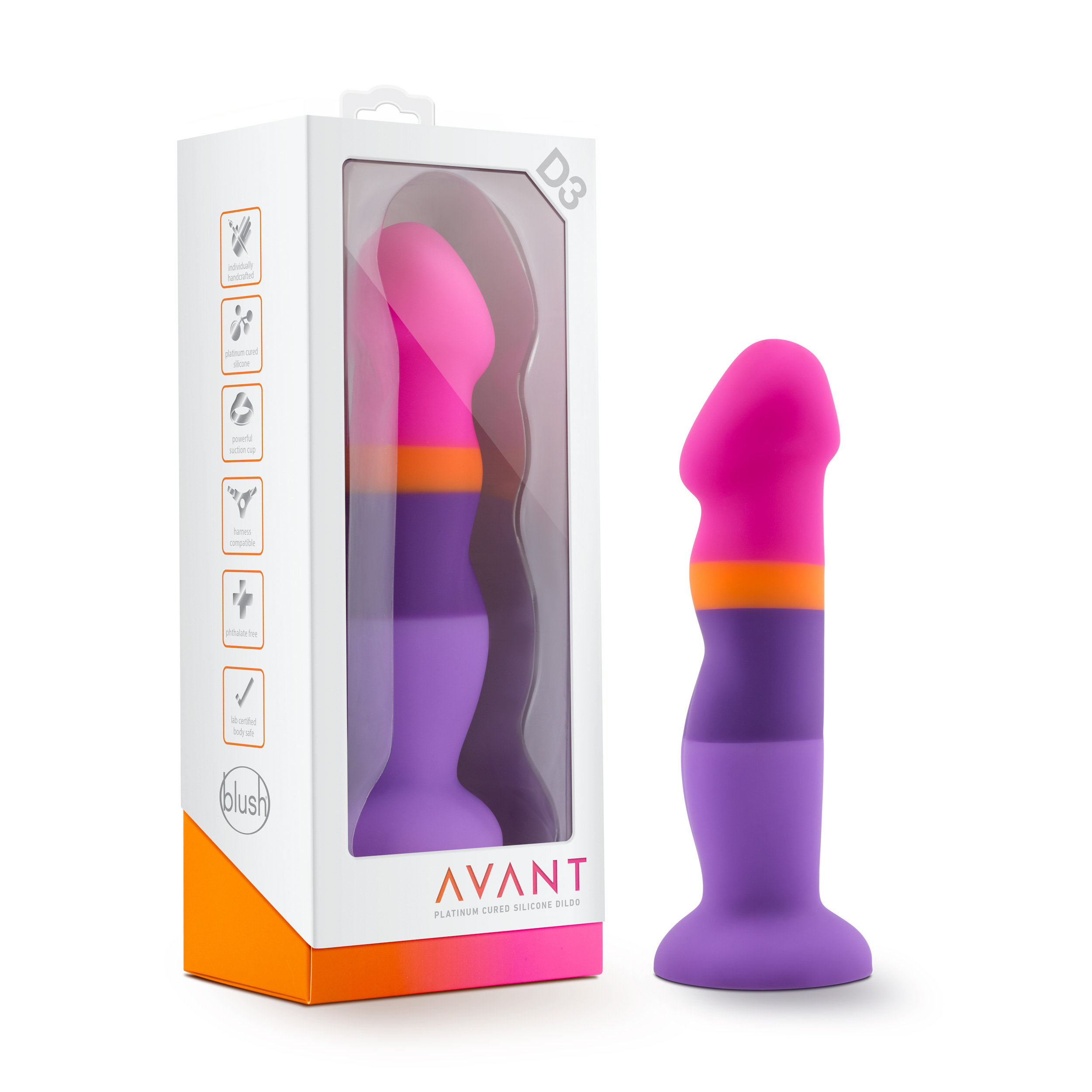 Blush Avant / Summer Fling D3: Artisan 8 Inch Curved G-Spot Dildo with Suction Cup Base - Elegantly Made with Smooth Ultrasilk? Purio? Silicone