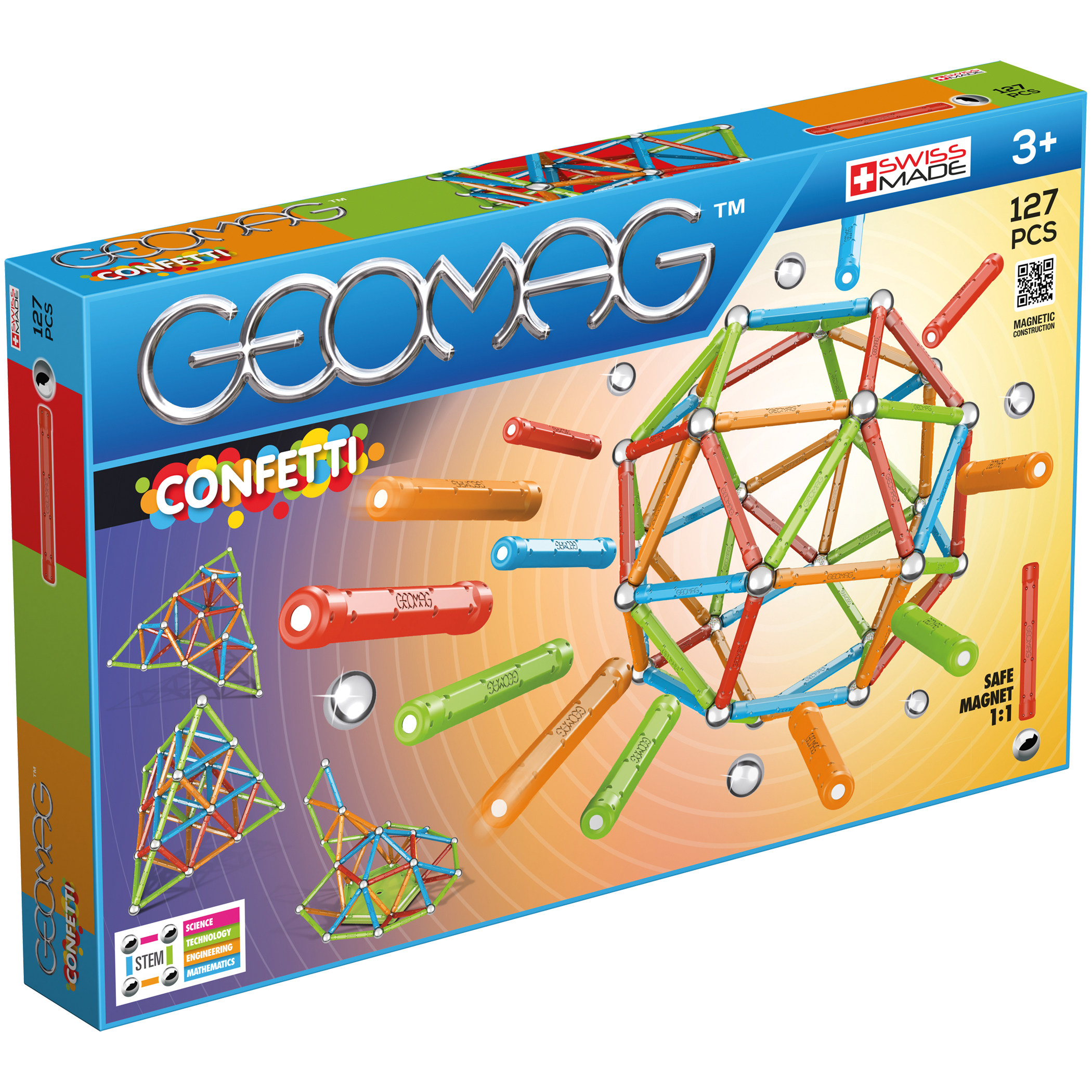 Geomag Geomag Confetti, Magnetic Rod and Ball Building Set, 127 Pieces