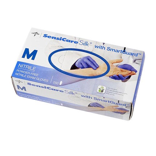 SensiCare Silk® Nitrile Exam Gloves, Medium, Powder-Free, Non-Sterile - 250/Box