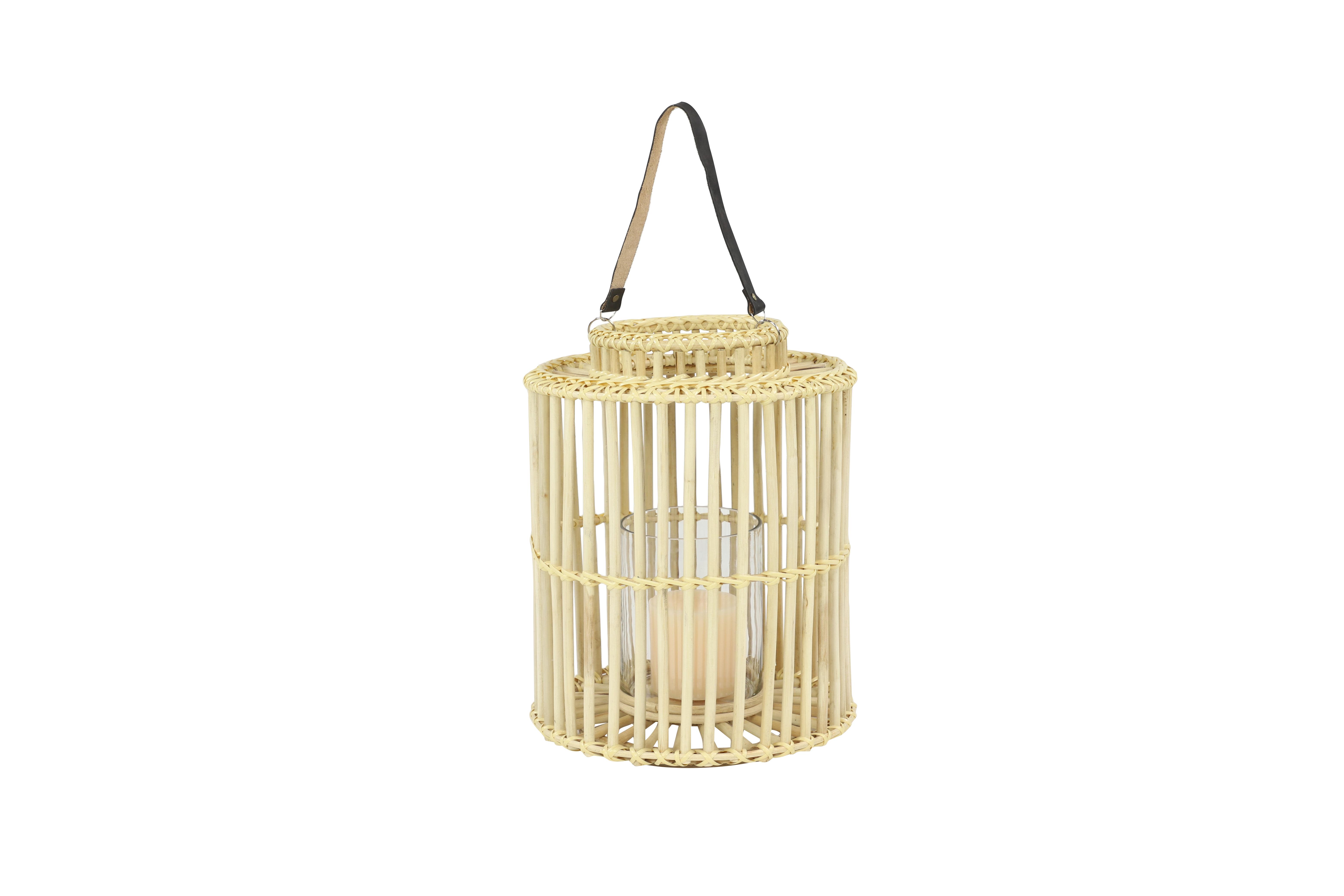 Light Brown Rattan  Candle Lantern, 14" x 14" x 18"
