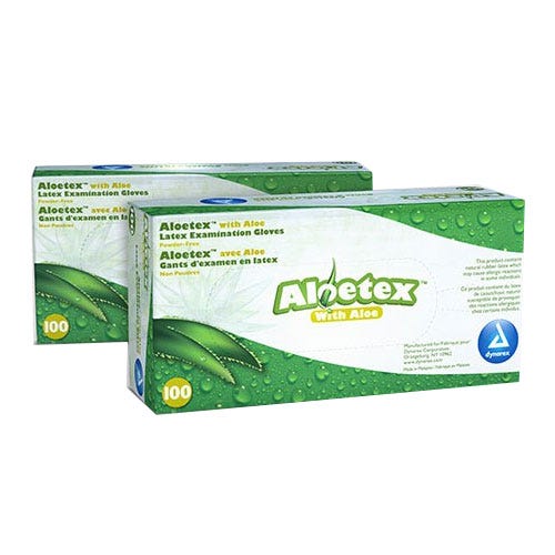 Aloetex Latex Examination Gloves with Aloe, Small, Powder-Free, Green - 100/Box