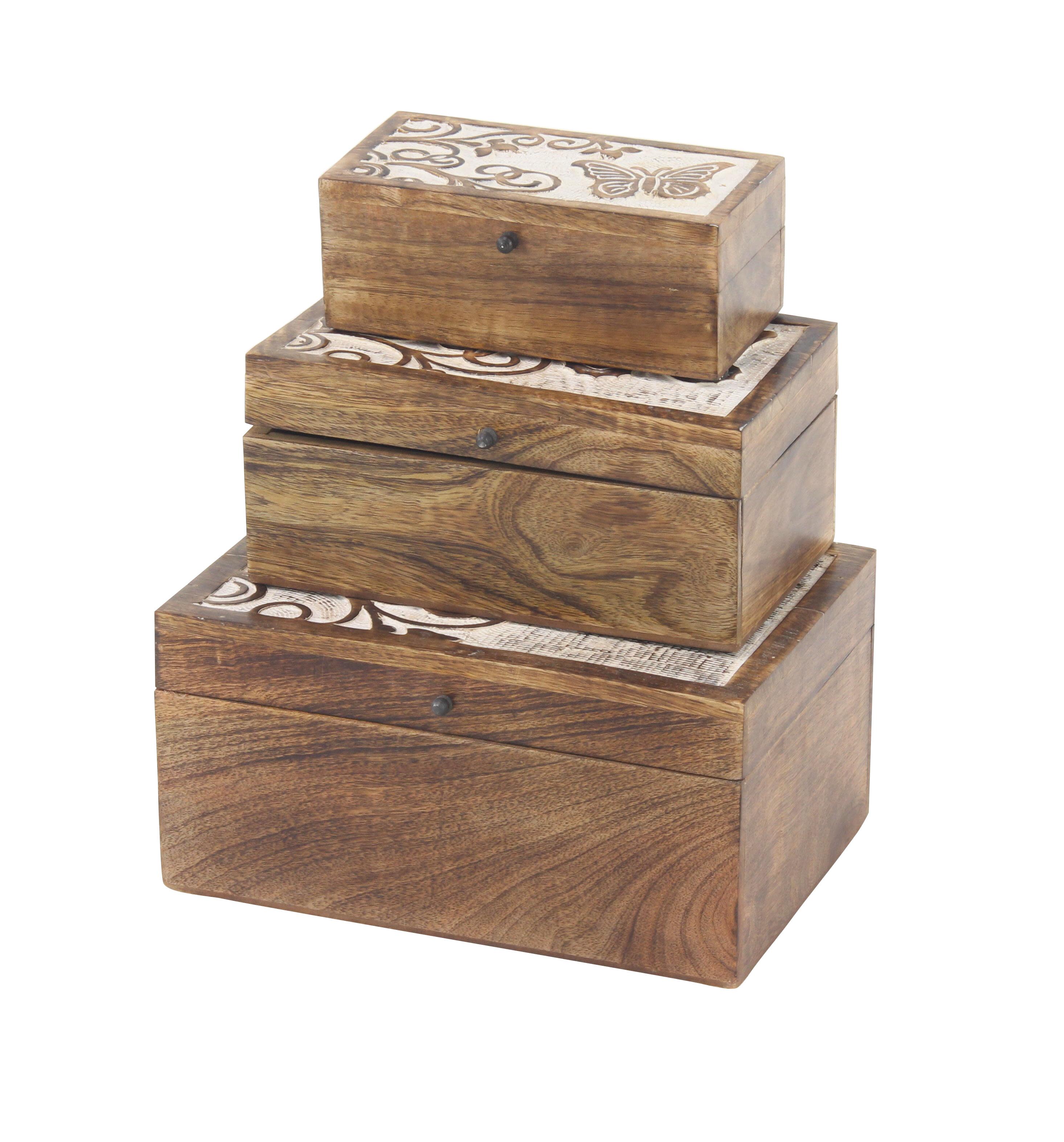 Brown Mango Wood  Box, Set of 3 8", 10", 12"W