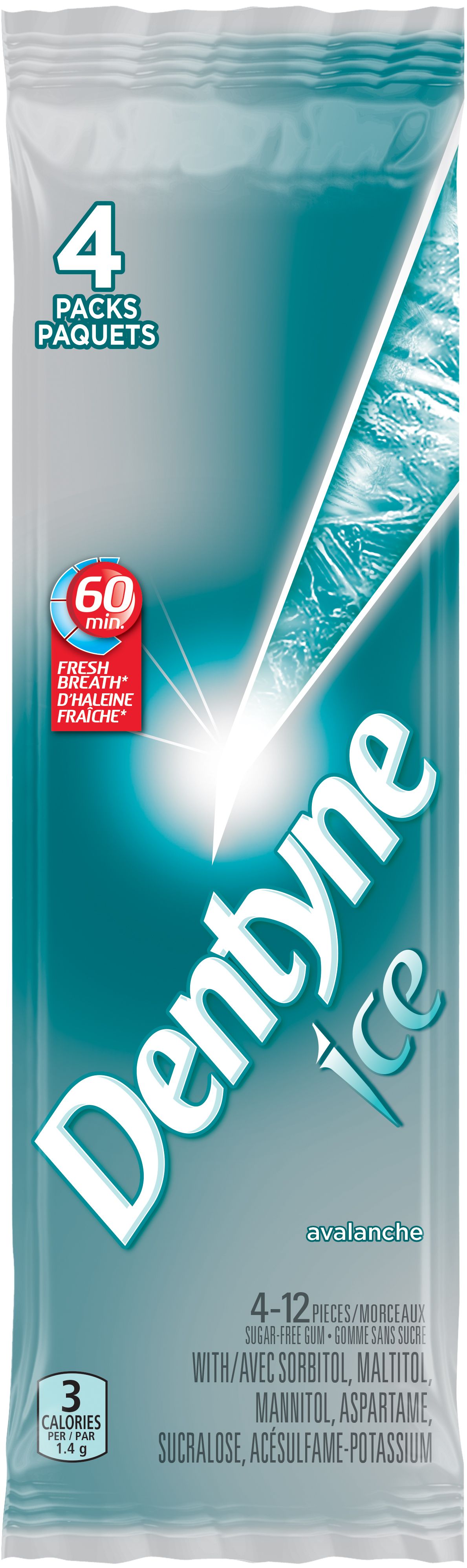 Dentyne Ice Avalanche, Sugar Free Gum, 4 Pack (12 Pieces per pack)