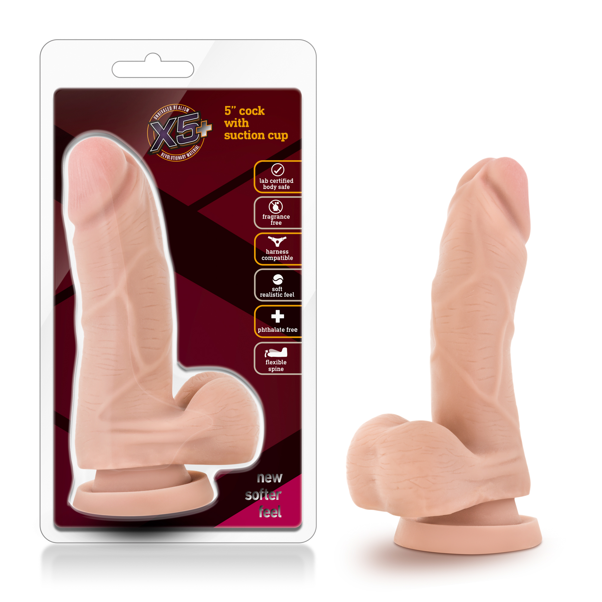 Blush X5 Plus Realistic G-Spot Beige 5.75-Inch Long Dildo With Balls