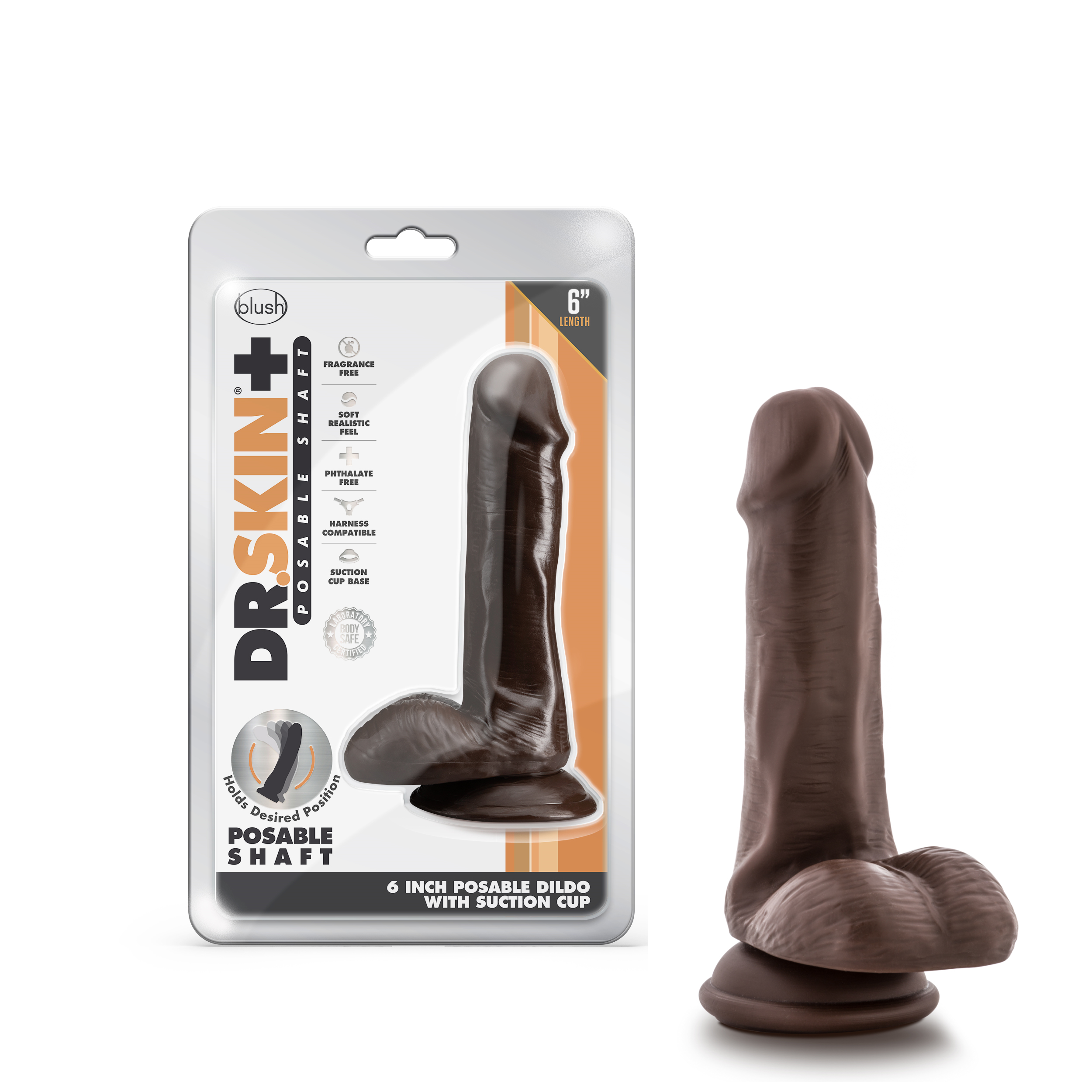 Blush Dr. Skin Plus Realistic Chocolate 6.5-Inch Long Dildo With Balls & Suction Cup Base