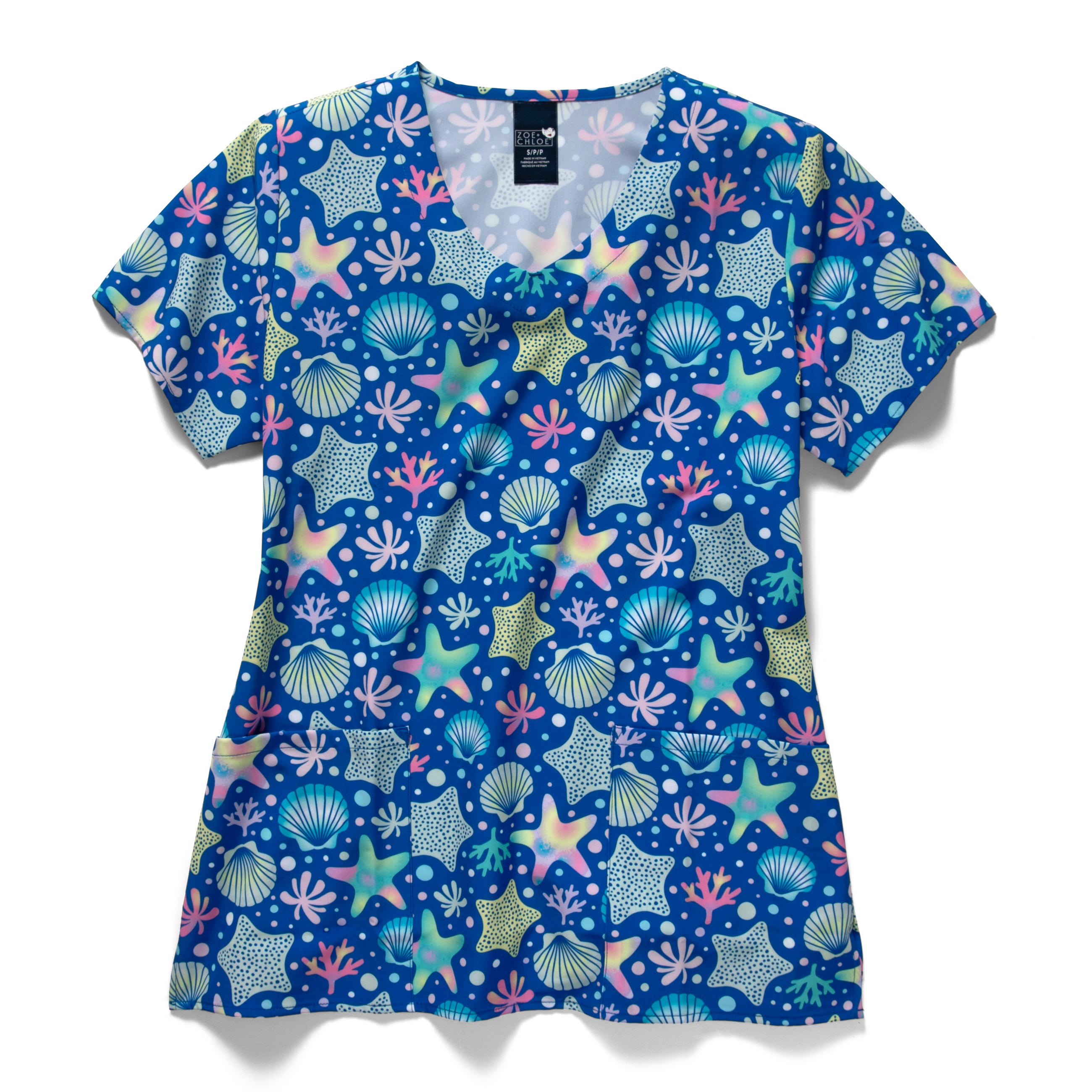 Zoe+Chloe Performance V-Neck Print Scrub Top-Zoe&#43;Chloe