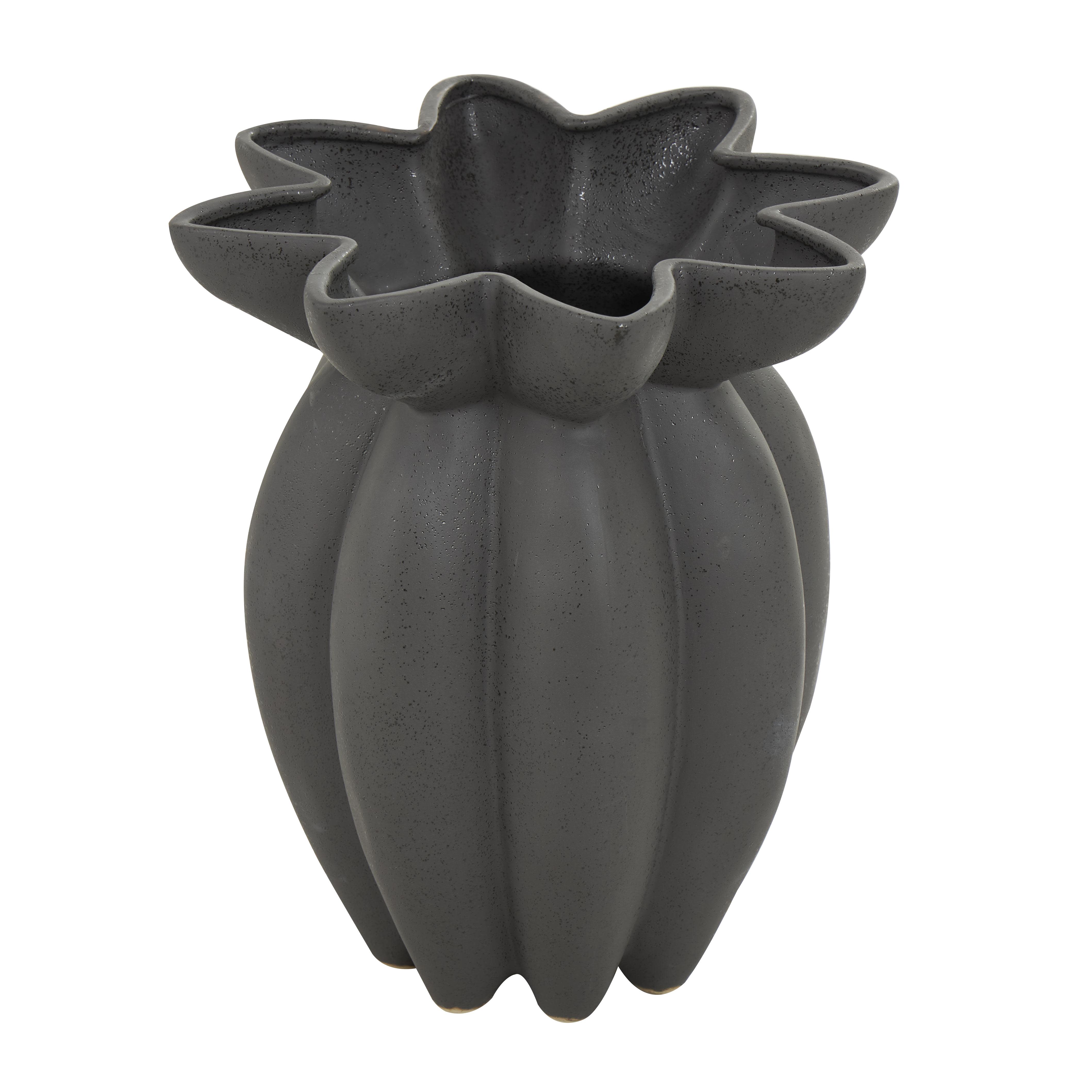 Black Ceramic  Speckle Textured Decorative Vase with Tulip Style Opening, 12" x 12" x 15"
