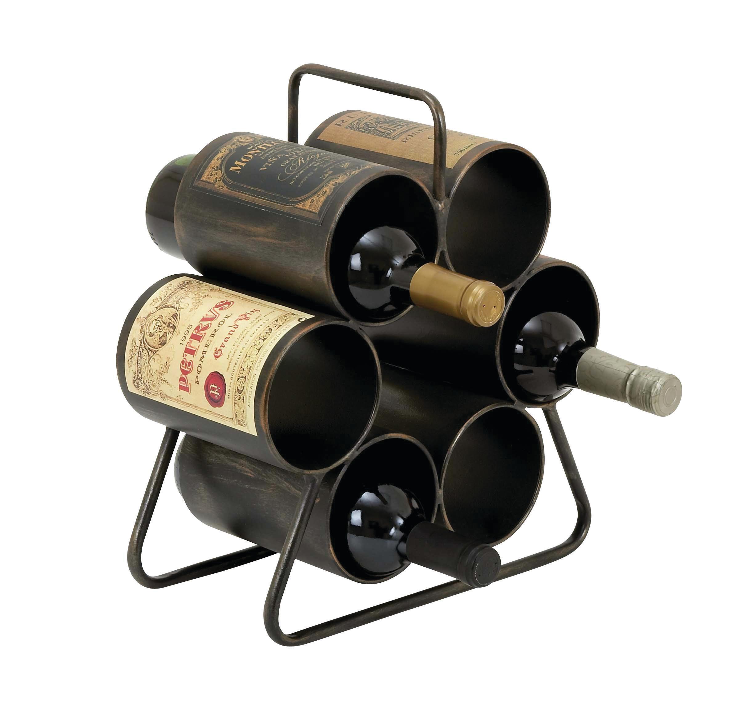 Black Metal  6 Bottle Wine Rack, 12" x 6" x 14"