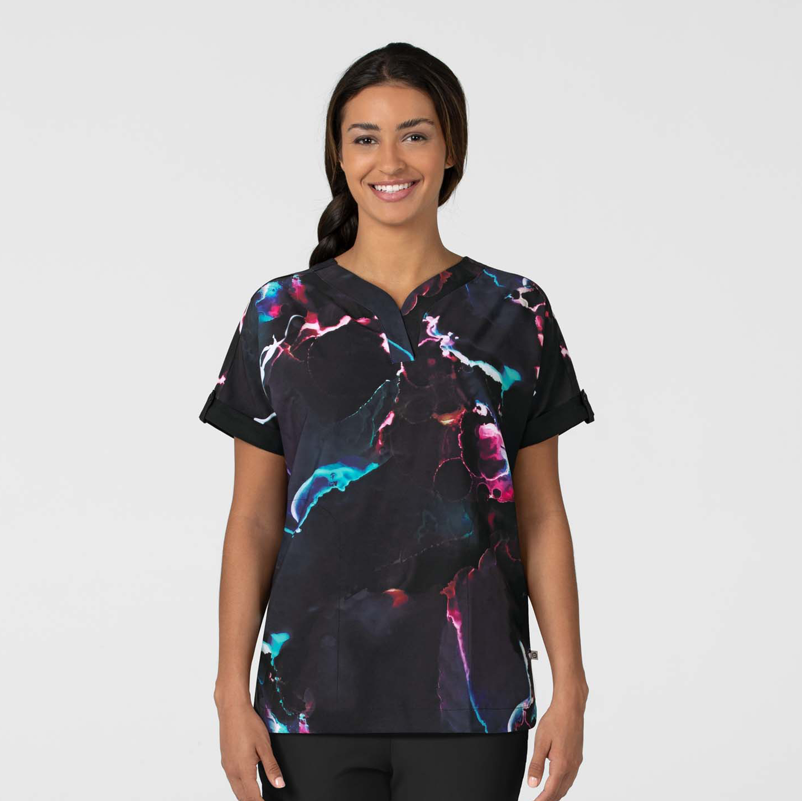 Women&#8216;s Oversized Print Scrub Top-Wonder Wink