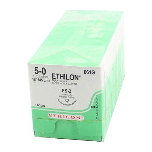 ETHILON® Nylon Black Monofilament Sutures, 5-0, FS-2, Reverse Cutting, 18" - 12/Box