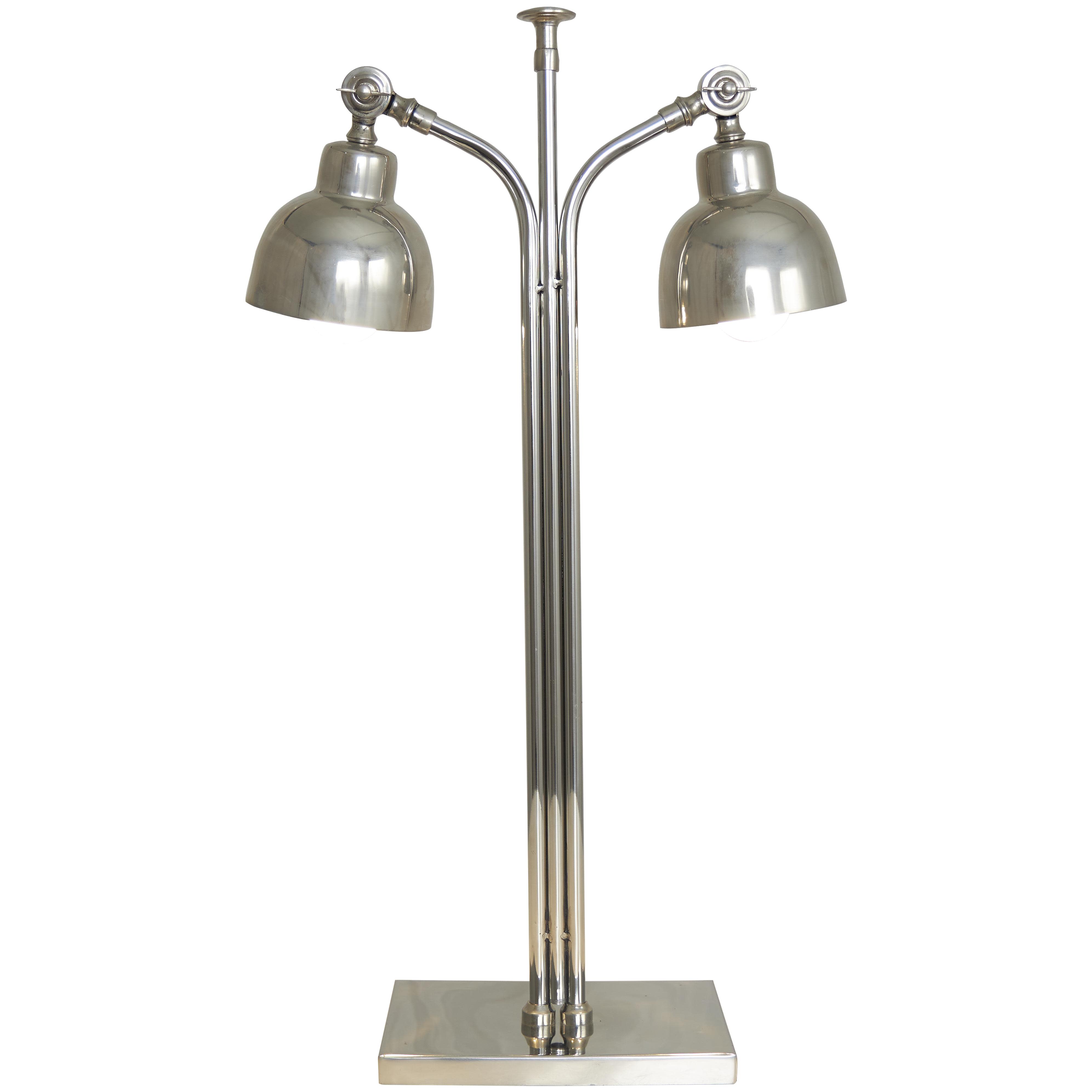 Silver Stainless Steel Metal  Room Desk Lamp with Dual Shades, 16" x 7" x 29"