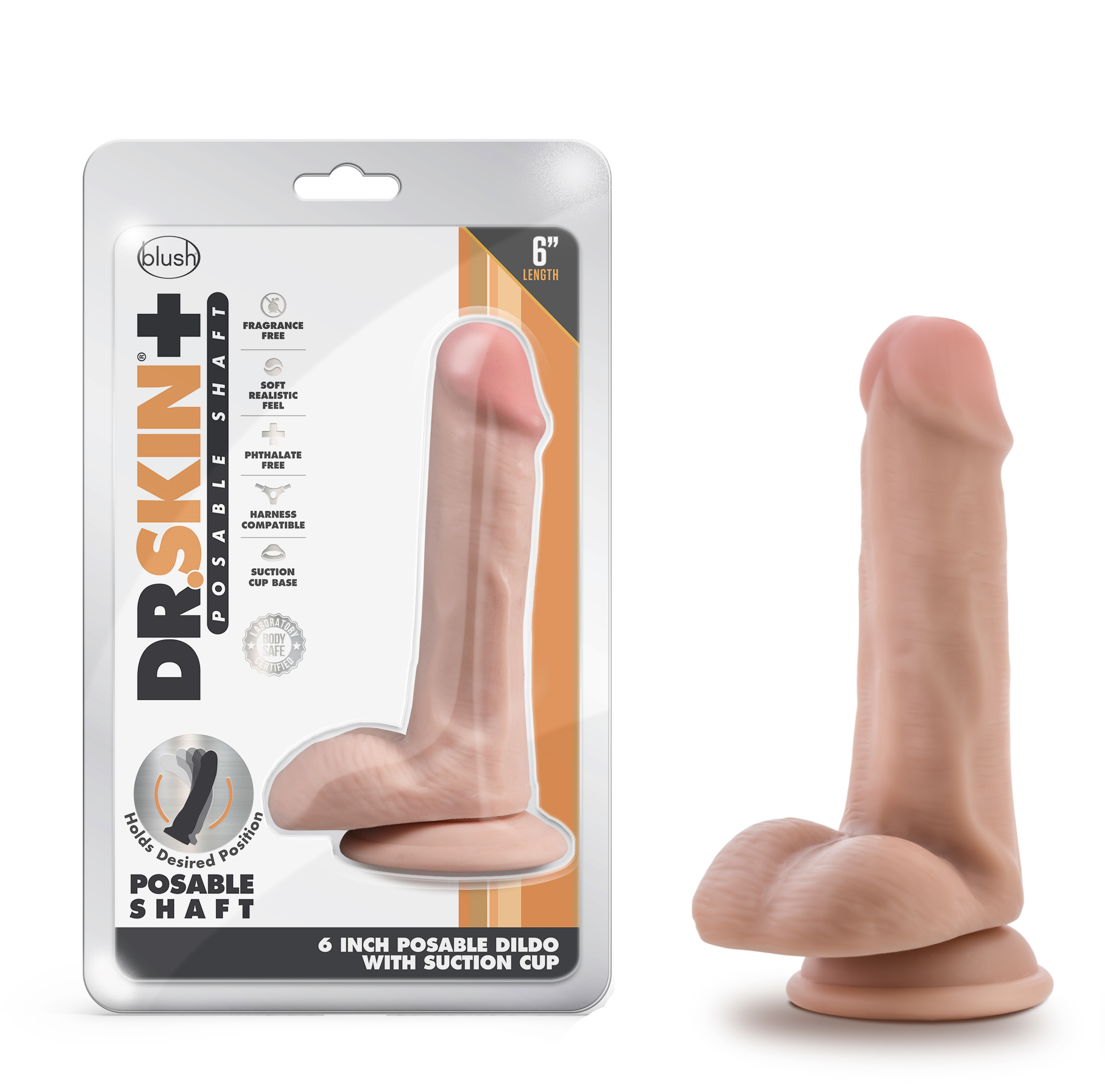 Blush Dr. Skin Plus Realistic Vanilla 6.5-Inch Long Dildo With Balls & Suction Cup Base