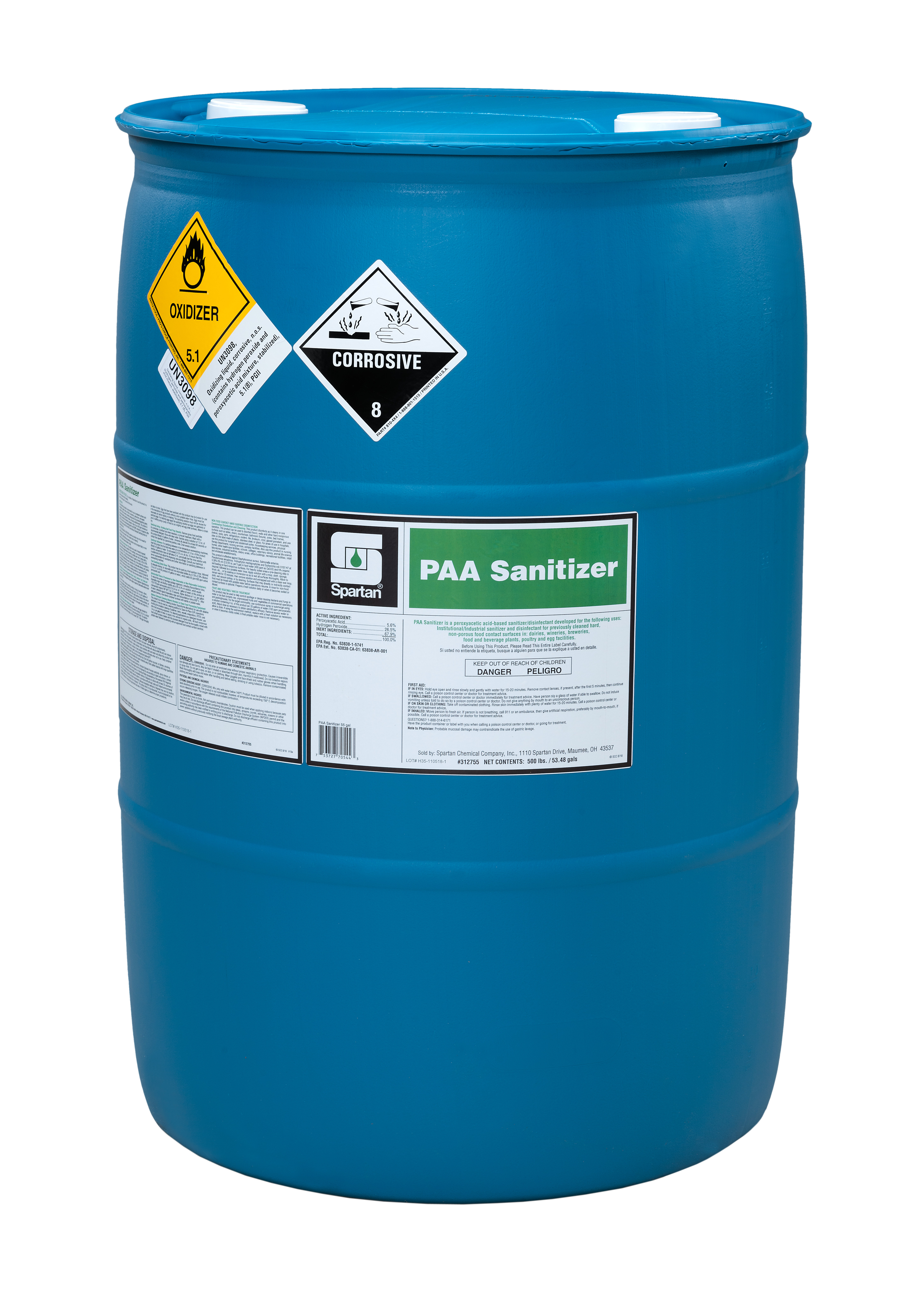 Spartan Chemical Company PAA Sanitizer, 52 Gallon Drum
