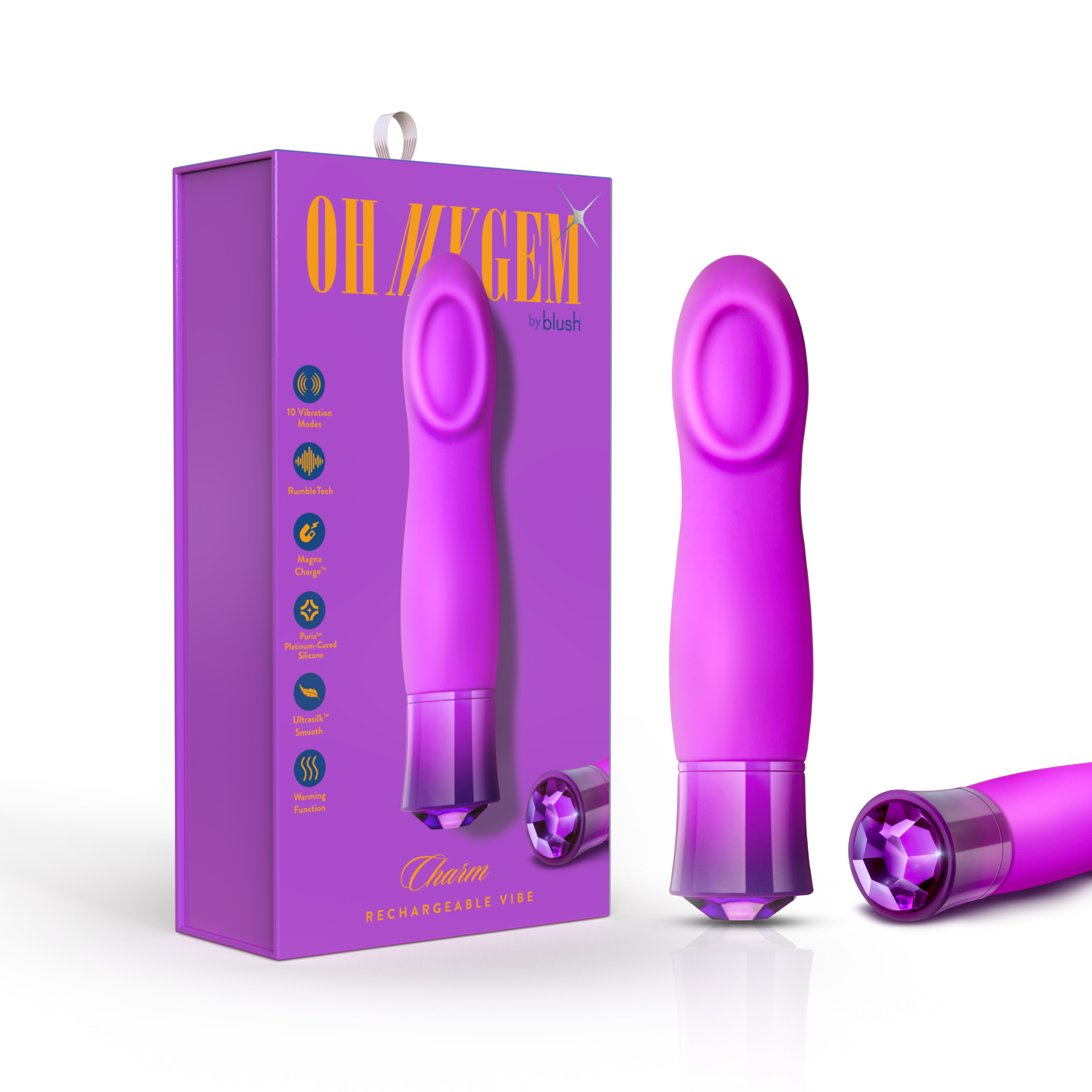 Blush Oh My Gem Charm 5.5 Inch Warming G Spot Vibrator in Amethyst - Made with Smooth Ultrasilk? Puria? Silicone