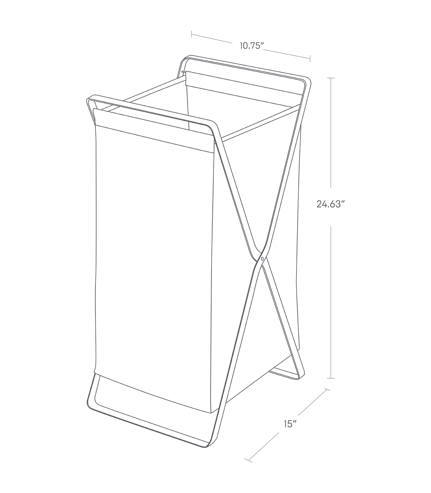 TOWER Laundry Hamper. 24.63 inches tall, 15 inches long, 10.75 inches wide.