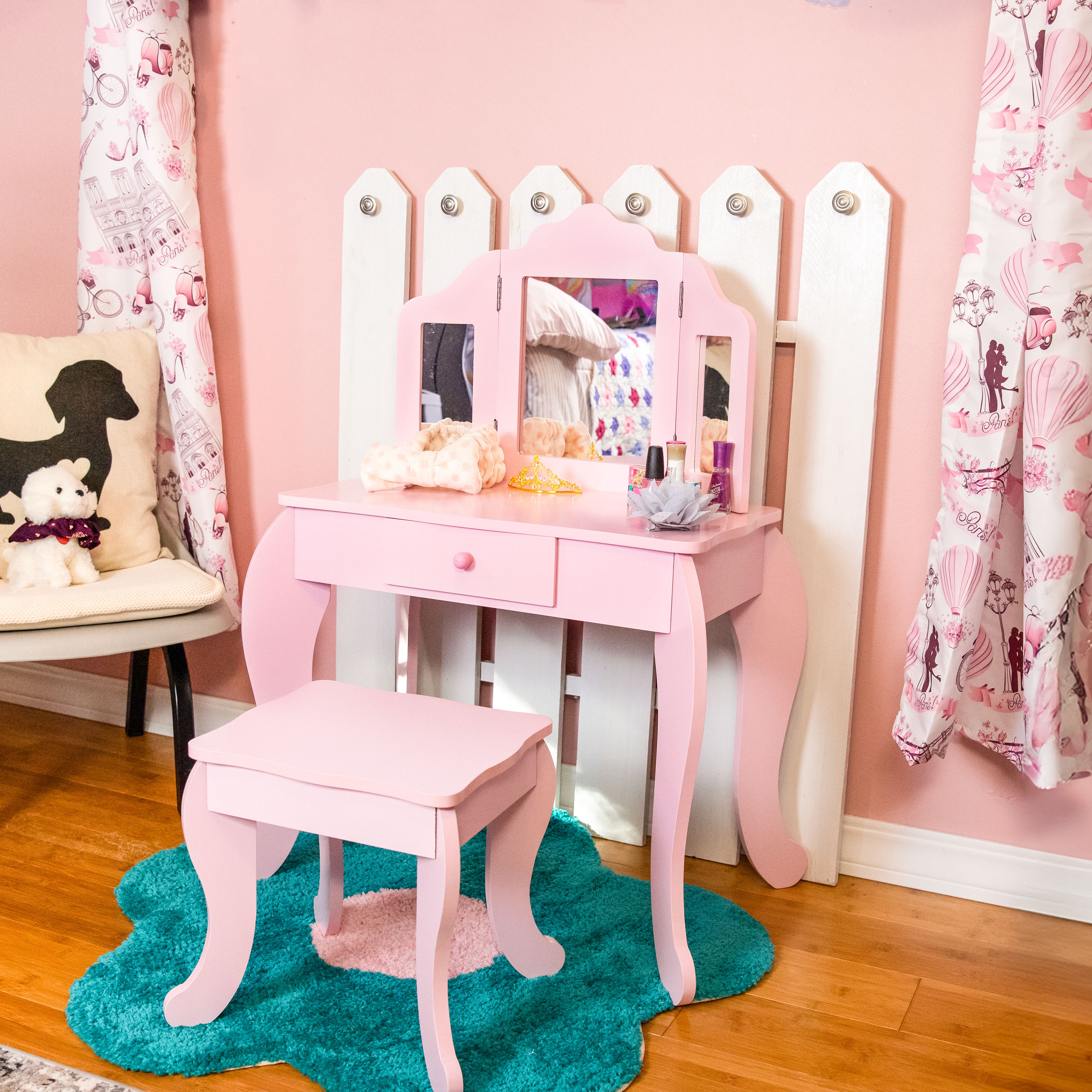 Beauty Bliss Kids' Vanity Table and Stool - Pink