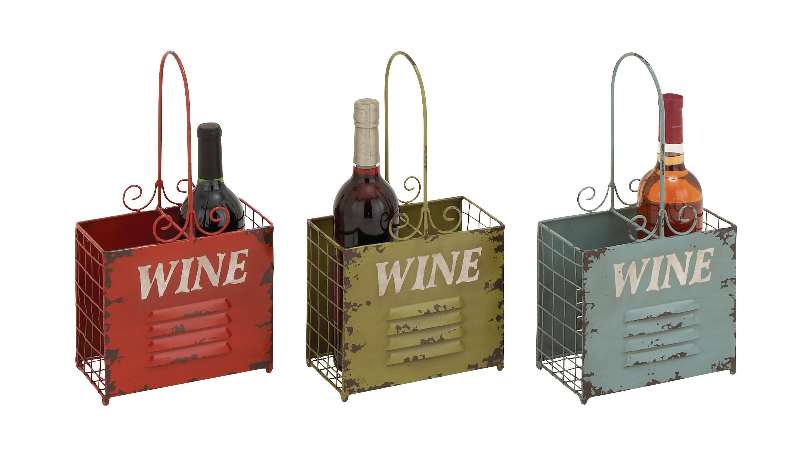 (Bidding on 12) Multi Colored Metal  Wine Holder, 3 Assorted 8\"W, 15\"H