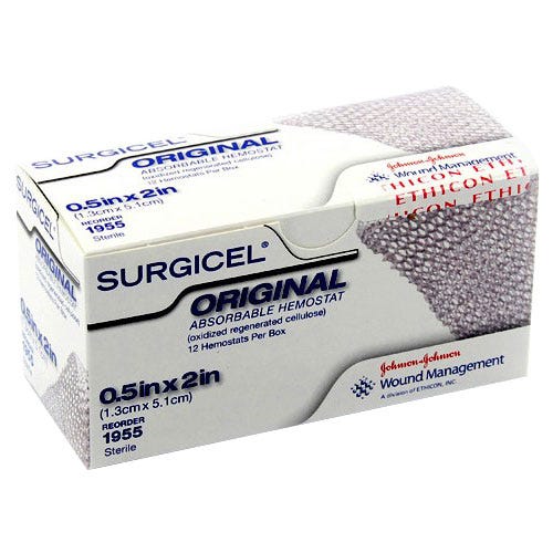 SURGICEL® Original Absorbable Hemostat 0.5" x 2" (1.3cm x 5.1cm) - 12/Box