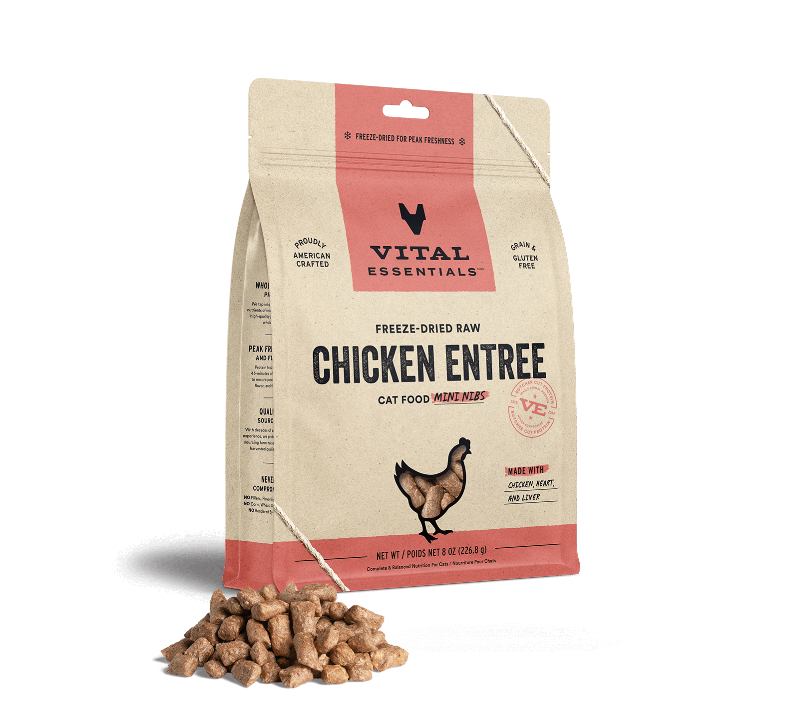 Vital Essentials Freeze-Dried Raw Chicken Entree Cat Food Mini Nibs, 8 oz - Healing/First Aid