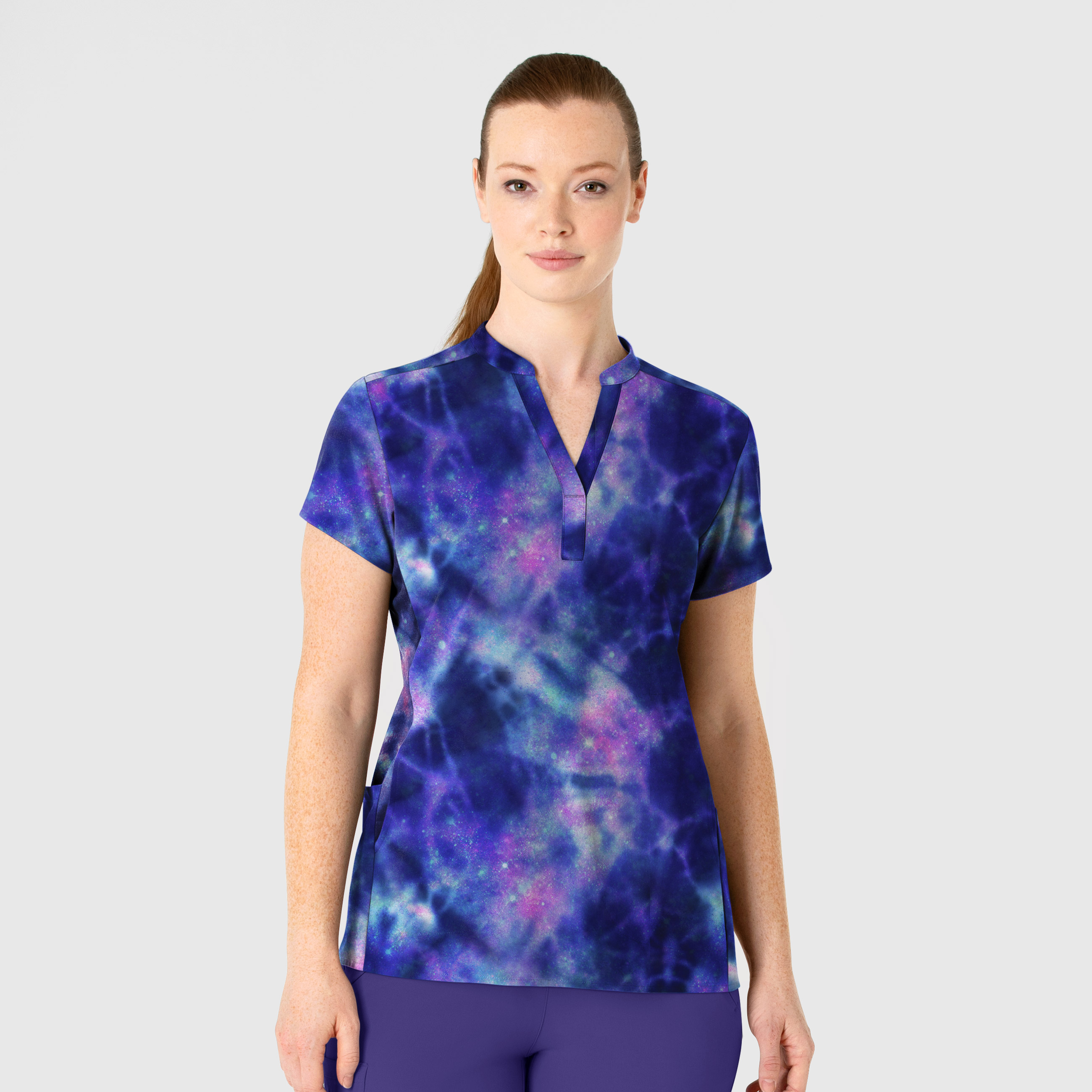 Women&#8216;s Mandarin Collar Print Scrub Top-Wonder Wink