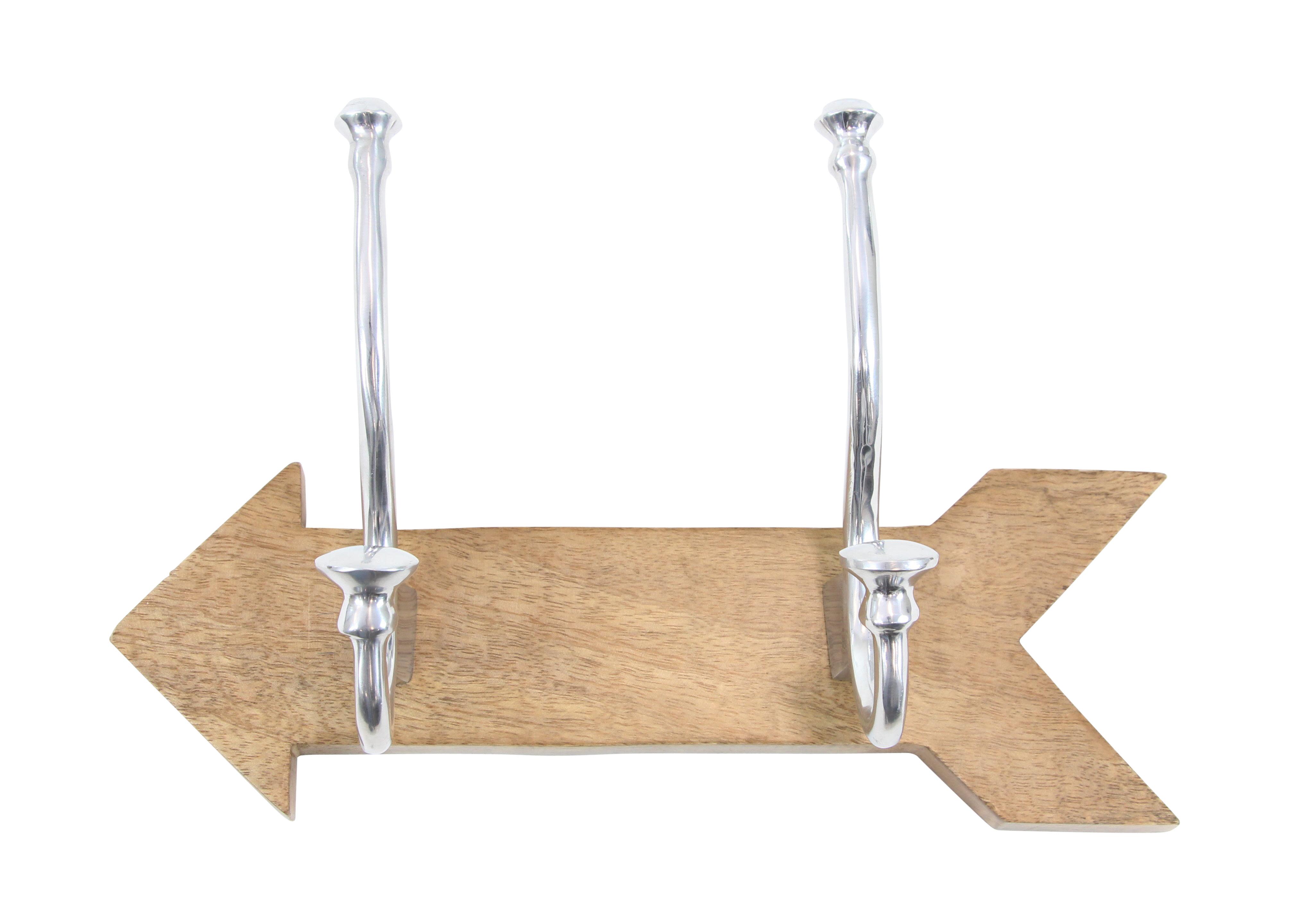Brown Mango Wood  Wall Hook, 12" x 5" x 7"