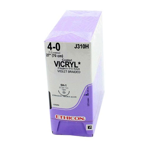VICRYL® Violet Braided & Coated Suture, 4-0, SH-1, Taper Point, 27" - 36/Box