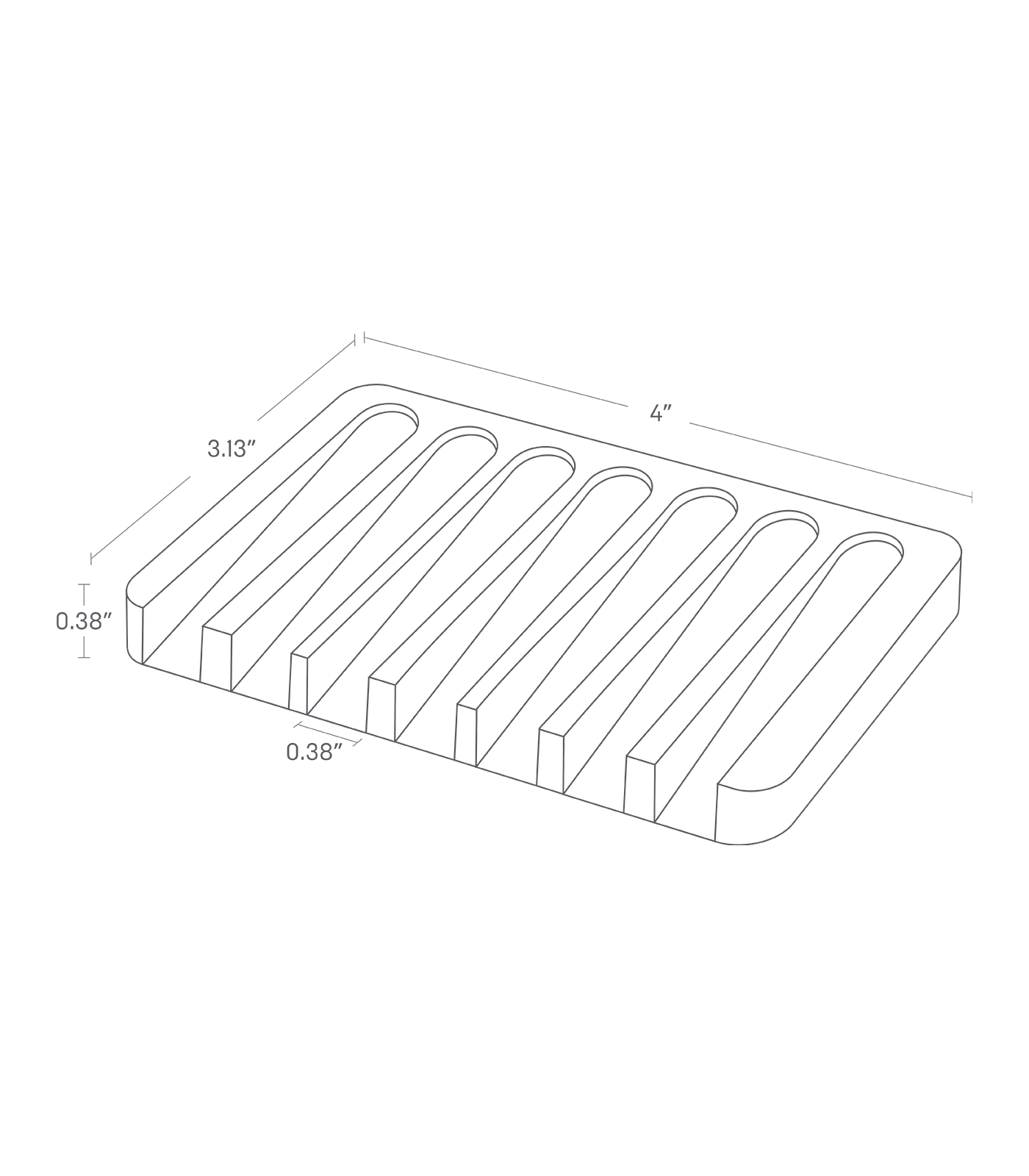 Dimension image for Self-Draining Soap Tray on a white background including dimensions  L 3.15 x W 4.53 x H 0.39 inches