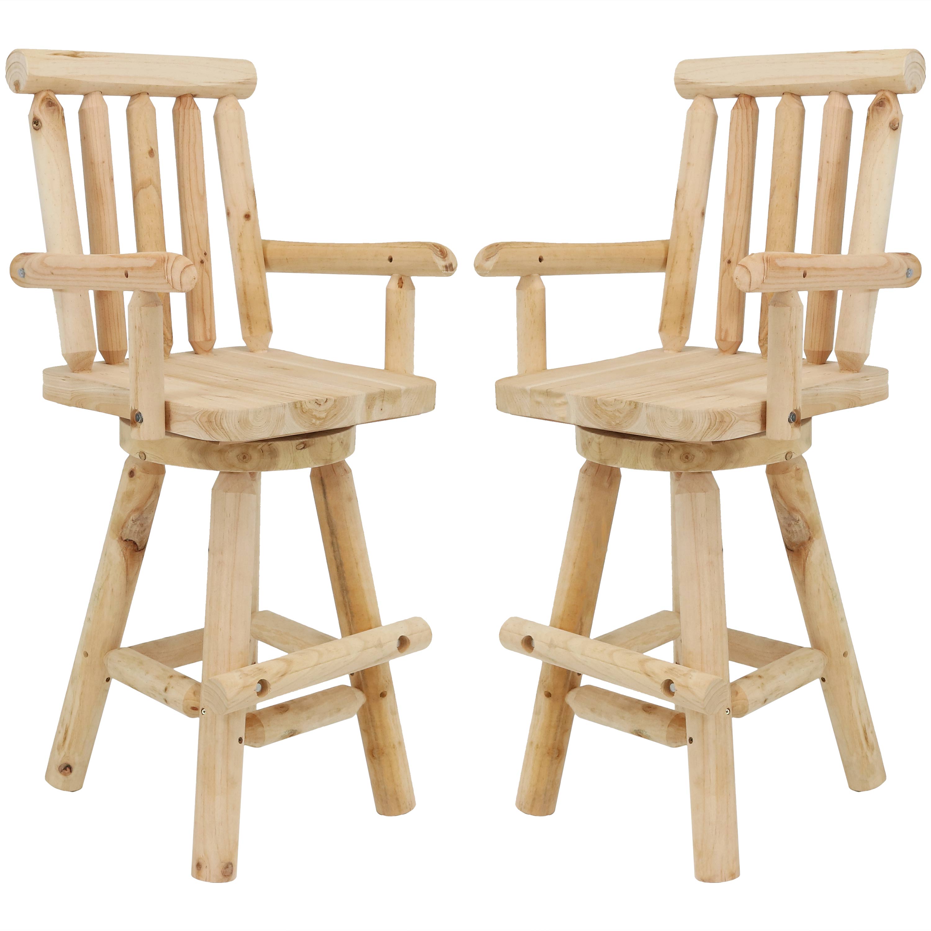 Sunnydaze Rustic Bar Stool, Log Cabin Style Unfinished Wood Construction, 4-Foot, Set of 2