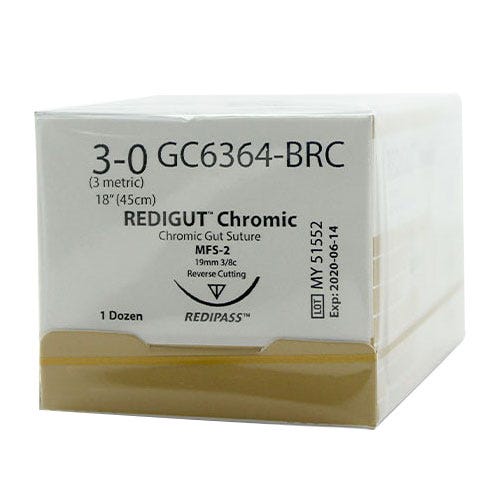 Reli® REDIGUT® Chromic Gut  Sutures, 3-0, YFS-2 (FS-2 or C6), Reverse Cutting, 18" - 12/Box